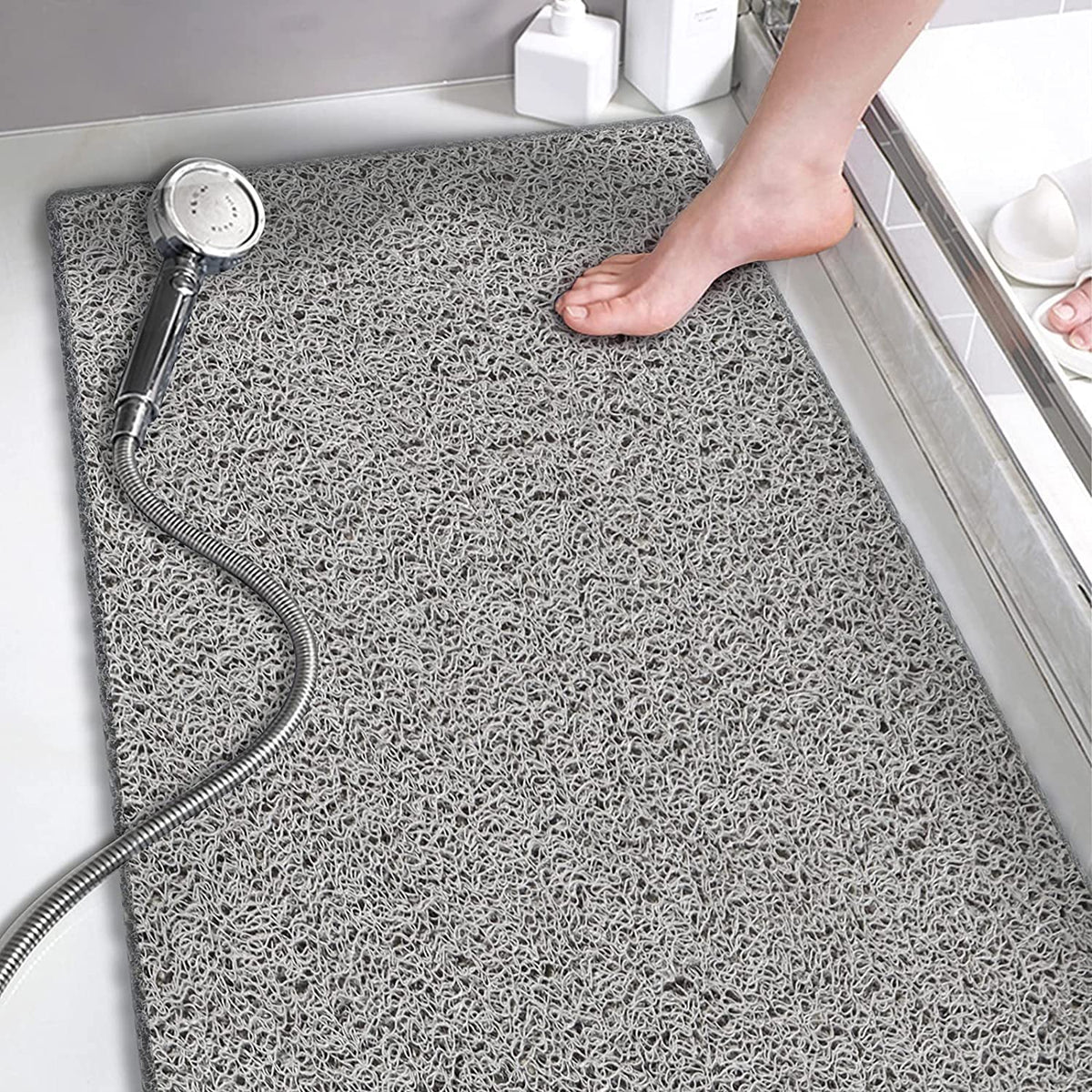 Loofah Long Shower Mat for Bathtub, Bath Mat Non Slip Anti Mould Antibacterial Soft PVC Bath Mat for Bathroom Wet Shower Areas (Grey)(40 * 100cm)