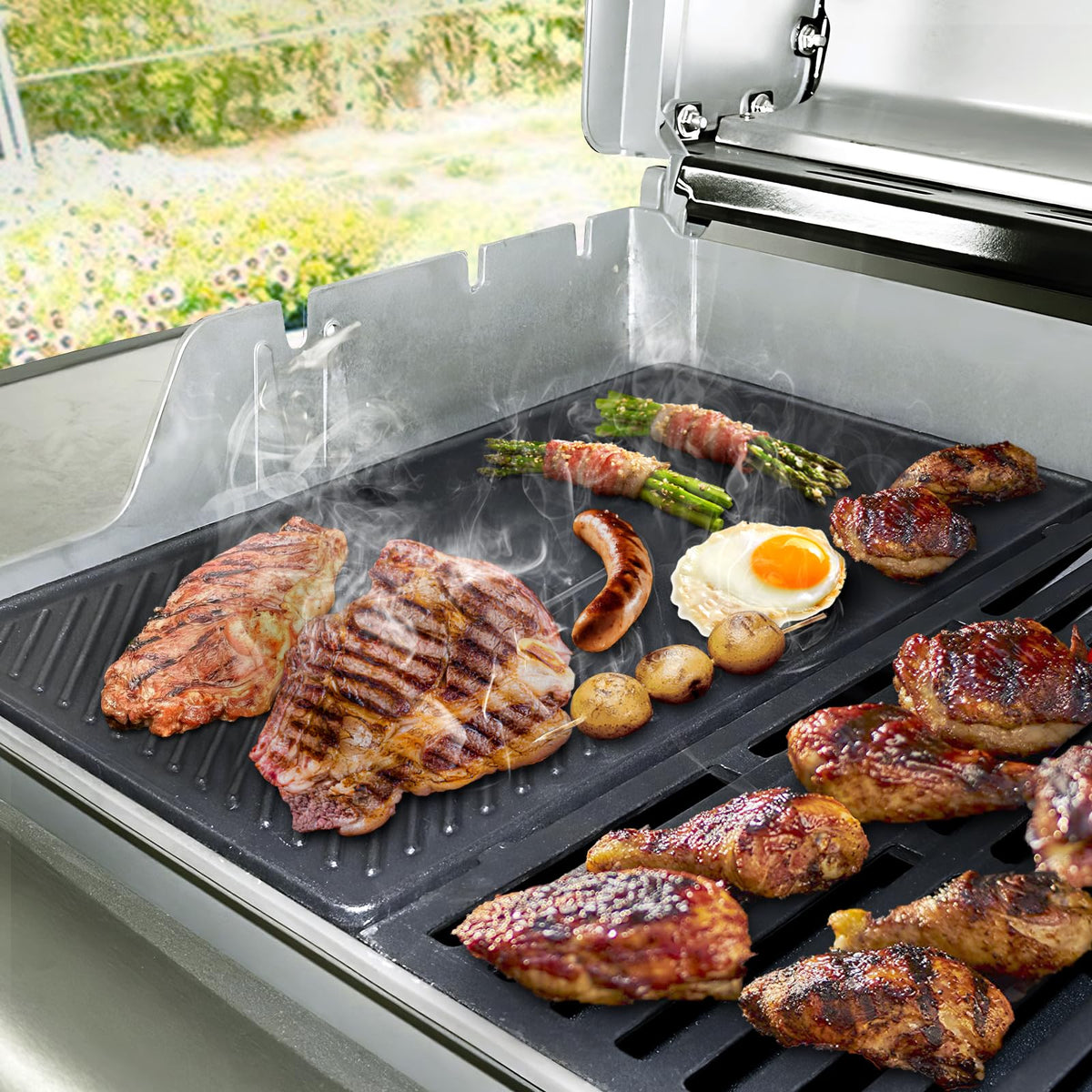 GFTIME 7637 44.5CM Grill Cooking Grate & Griddle for Weber Spirit ? & ? 200 series-Spirit E210/220 S210/220 Gas BBQ Grills (with Front Control Knobs),