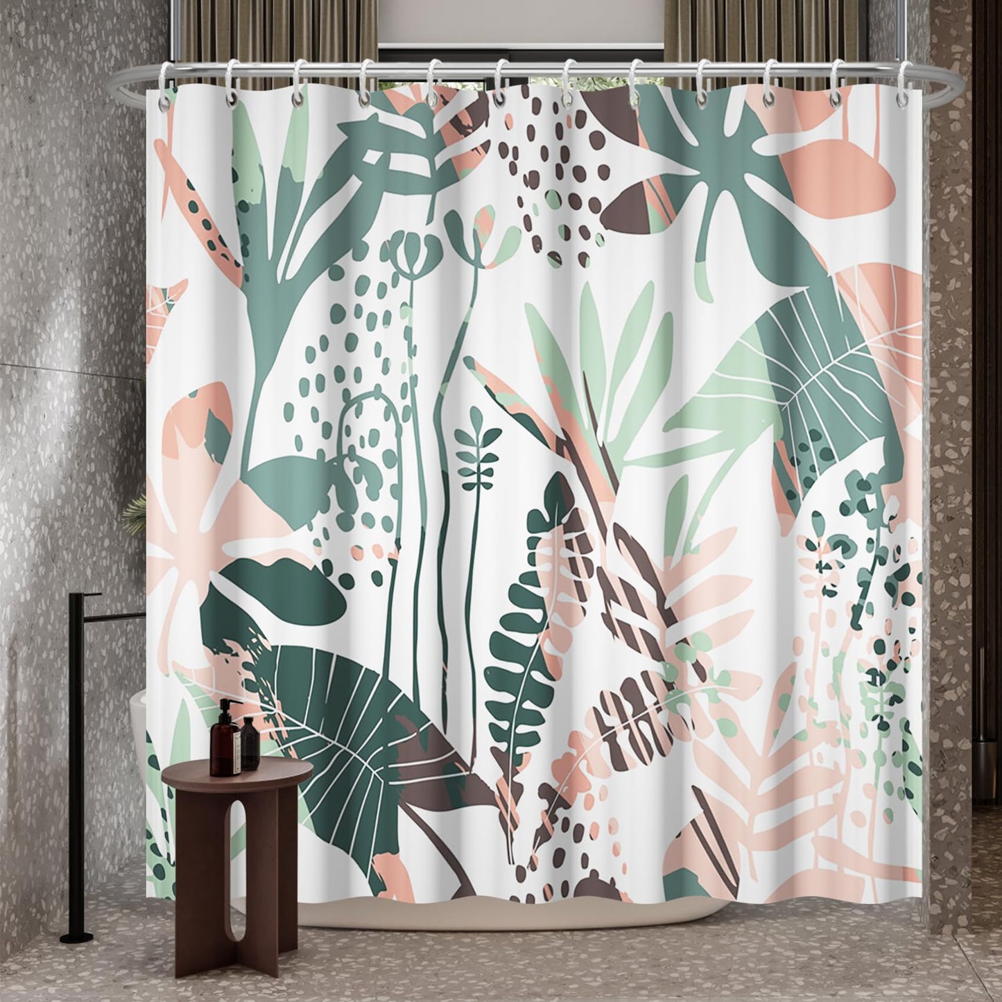 Bovlleetd 71x71inch Abstract Plant Shower Curtain Watercolor Tropical Botanical Bathroom Curtain Bohemian Bathroom Decorative Curtain Waterproof Bath