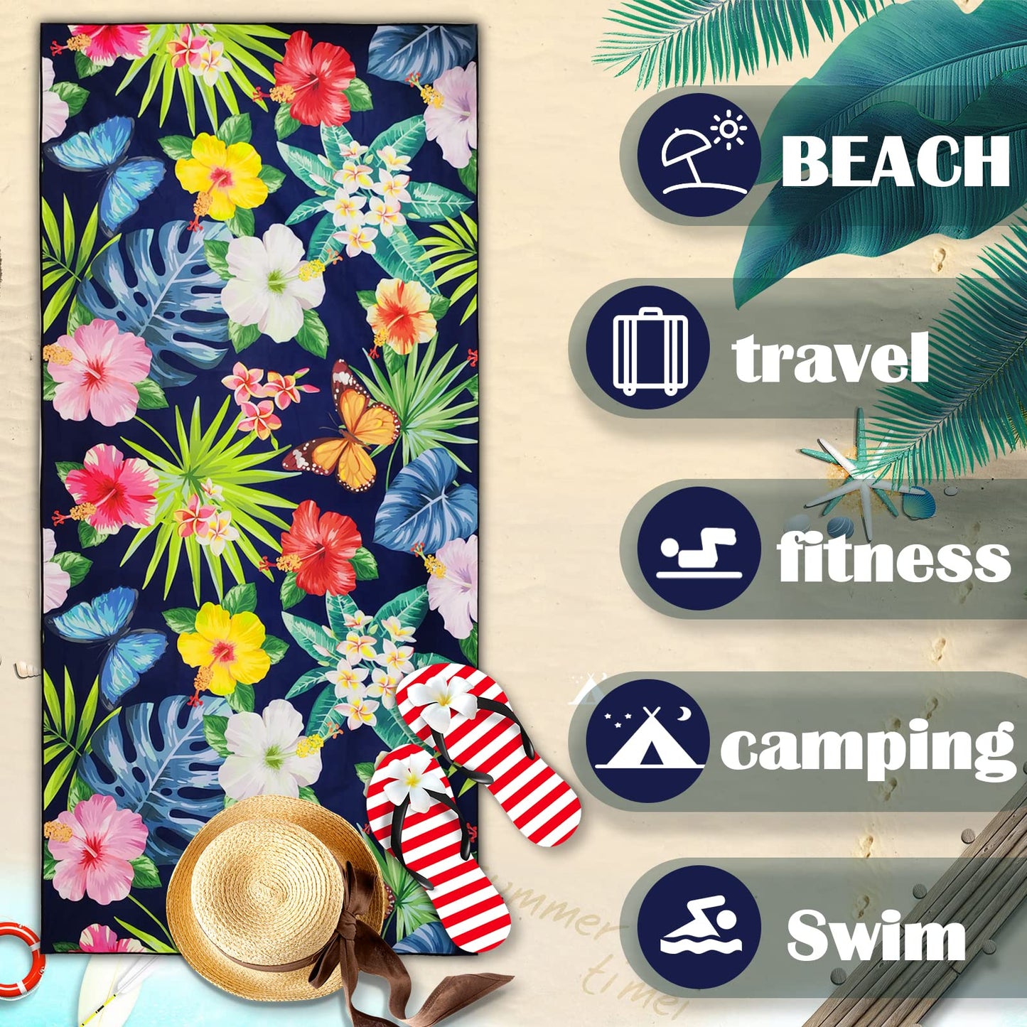 Beach Towels for Adults Kids,160 x 80cm Microfibre Swimming Towel Large Beach Towel Quick Drying Sand Free Pool Towel Lightweight Aloha Hawaiian