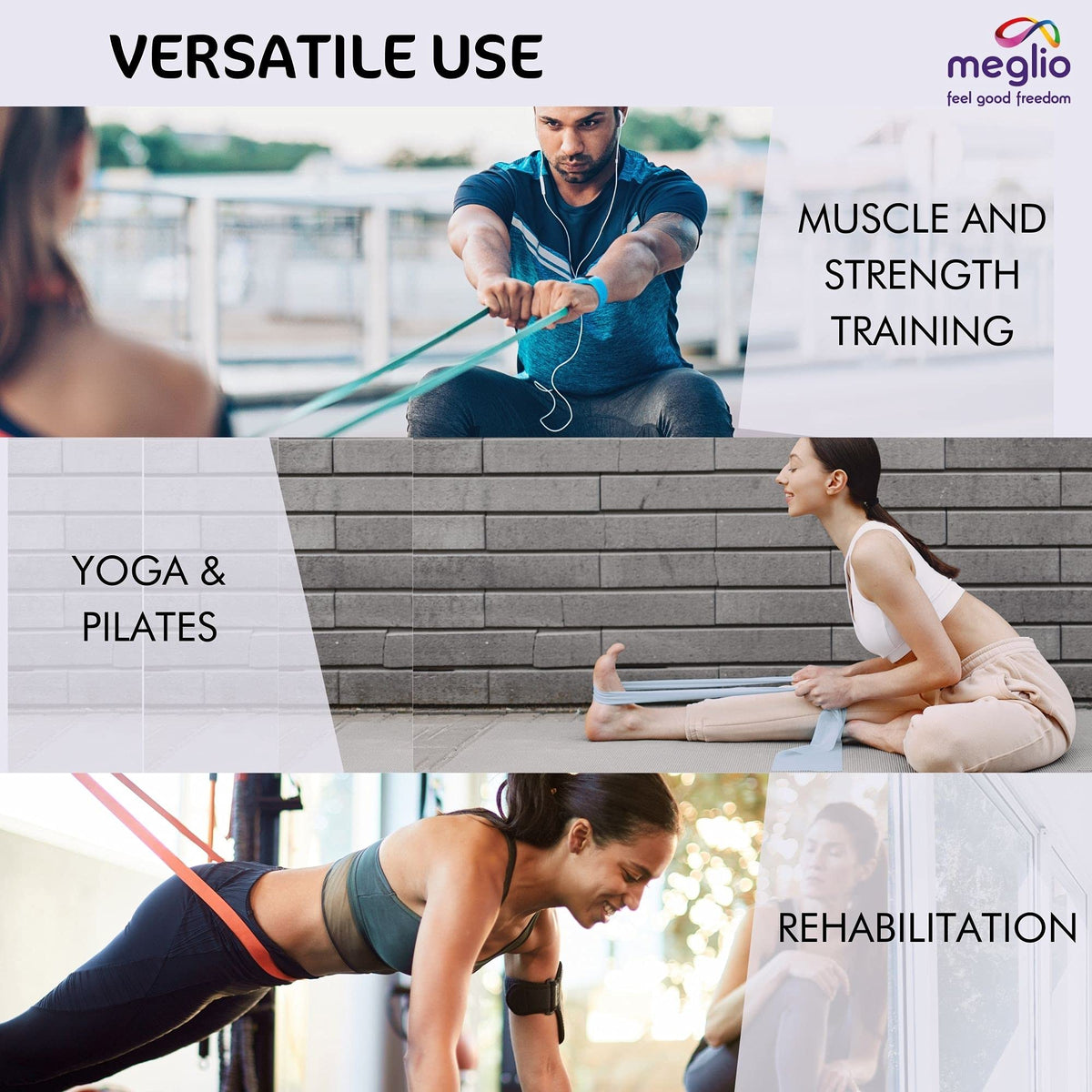Meglio Resistance Bands Roll - Latex Free Exercise Bands for Building Strength, Pilates Band for Fitness, Flexibility, Physiotherapy, Stretching &