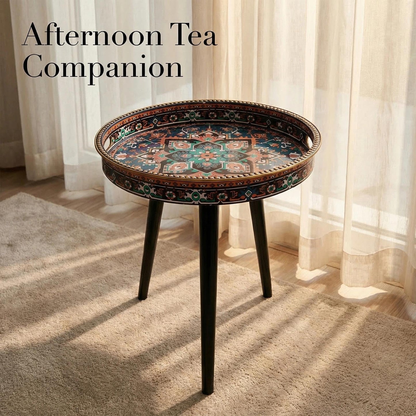Simmer Stone Round Indoor Side Tables with Detachable Wooden 3 Legs, Versatile Tray Table, Perfect For Round Coffee Table Tea
