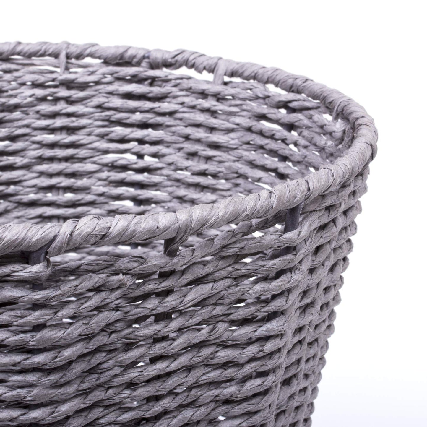 woodluv Round Waste Paper Basket Bin - Rubbish Bin for Bedroom, Bathroom, Offices or Home - Grey