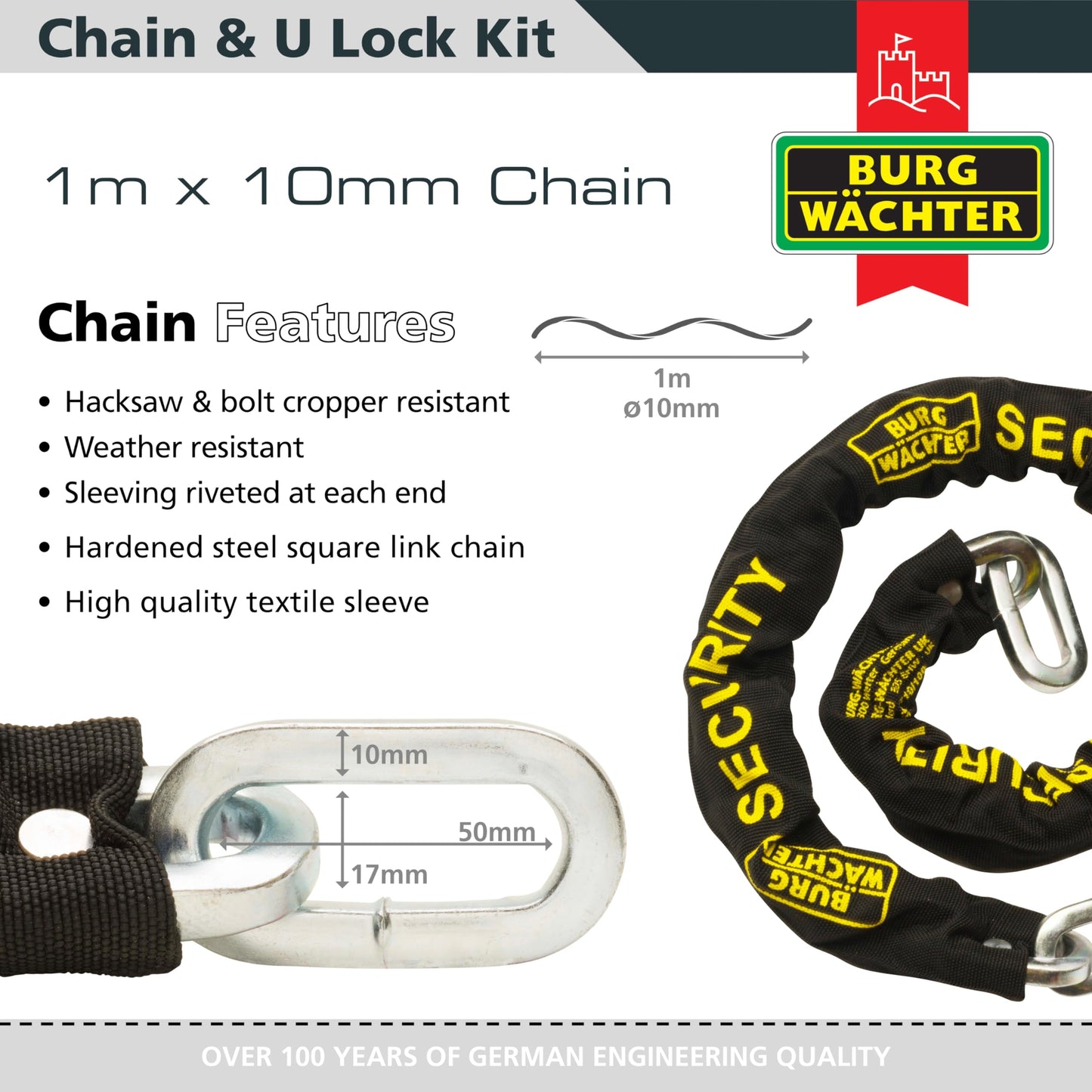 Burg-W?chter GKM10mm Duo Kit Sold Secure Diamond & Gold 10mm Keyed Alike Twin Pack, Black, 1M Chain, Lock & Ground Anchor