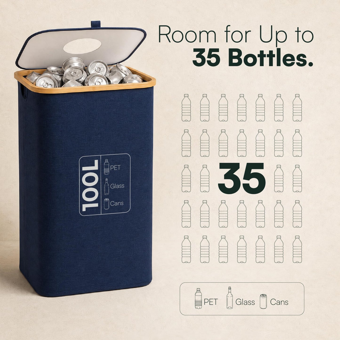Recycling Bins for Kitchen - Recycle Bin with Lid - Foldable Container Set