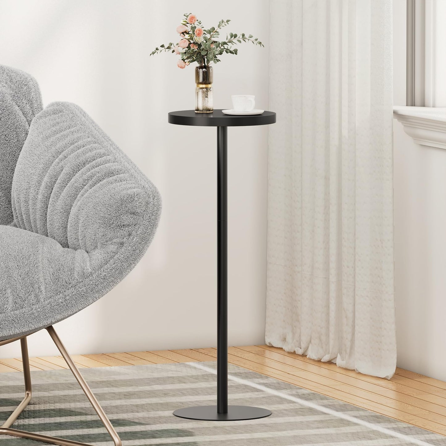 TUTOTAK Tall Round Side Table, Small End Table, Set of 2, Drink Table, Pedestal Side Table, livingroom, Black V1TB01BK0652EU