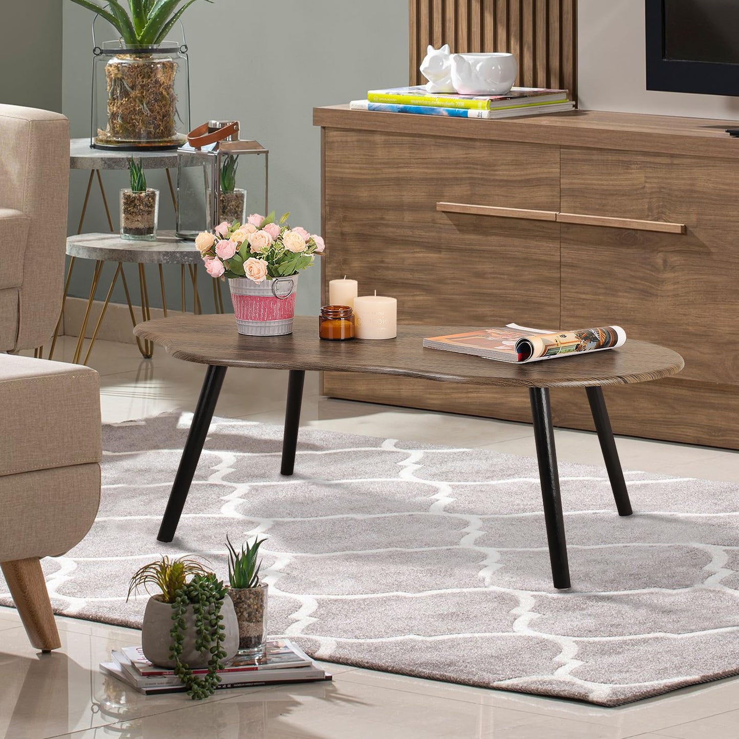 FEUFOAM Small Coffee Table Irregular Wood Grain Desktop Coffee Tables Simple Modern Cloud Shaped Center Table Floor Standing Table For Living Room