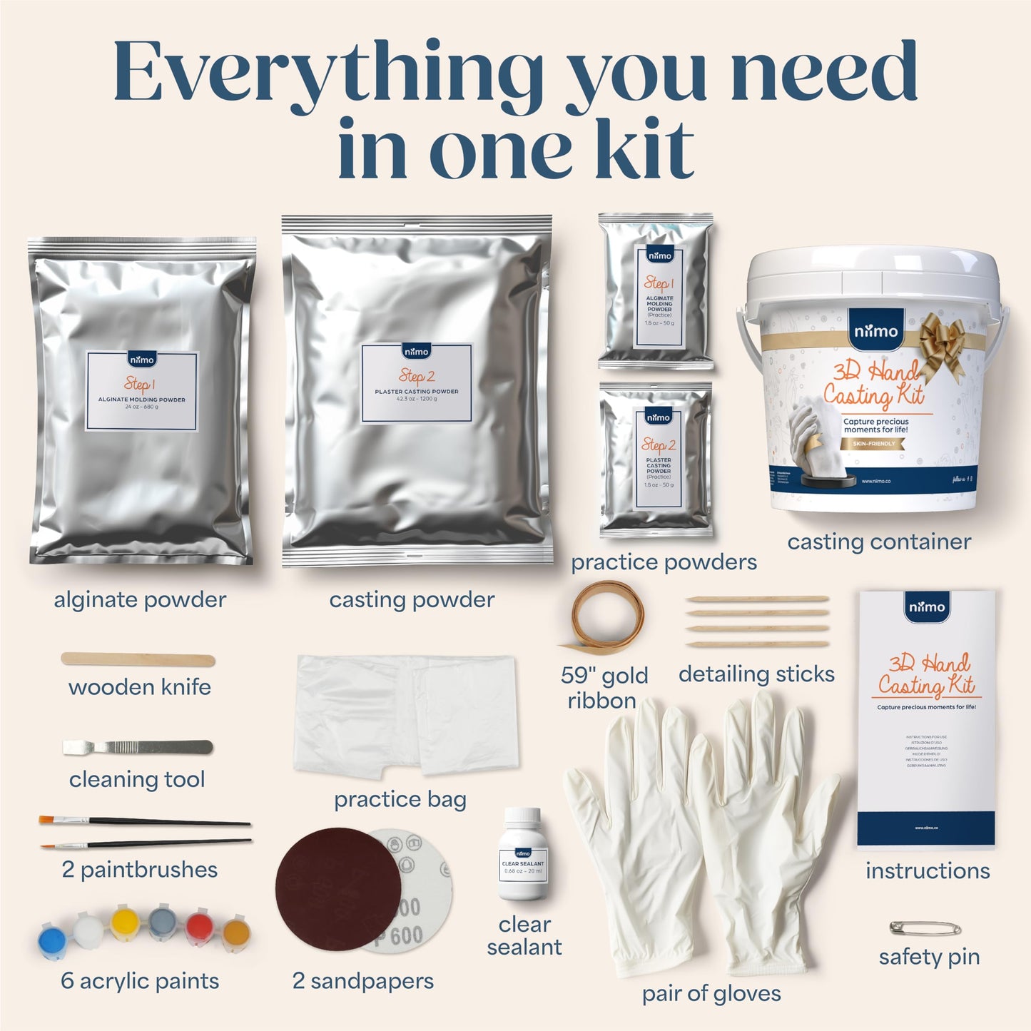 NIIMO 3D Hand Casting Kit Gift Set - Fun & Skin-Safe Hand Moulding Kit Couple, Personalised Gifts for Her, Includes Paints, Brushes, Display Stand,
