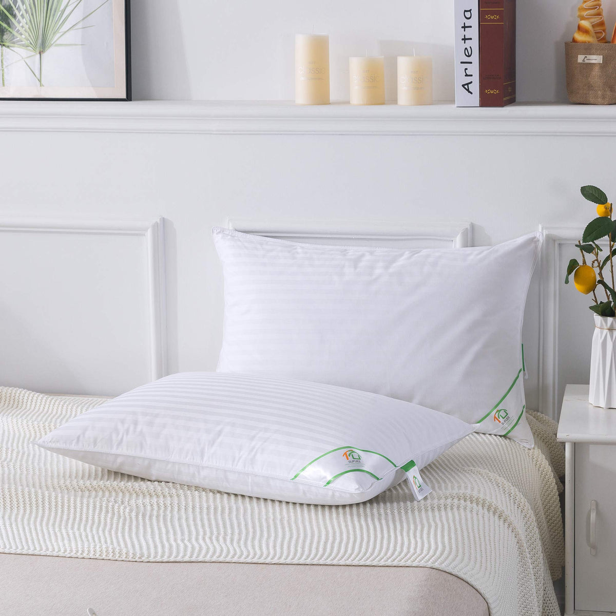 SUFUEE Luxury Goose Feather and Down Pillow Pair with 100% Cotton Cover (Standard(50% Down))