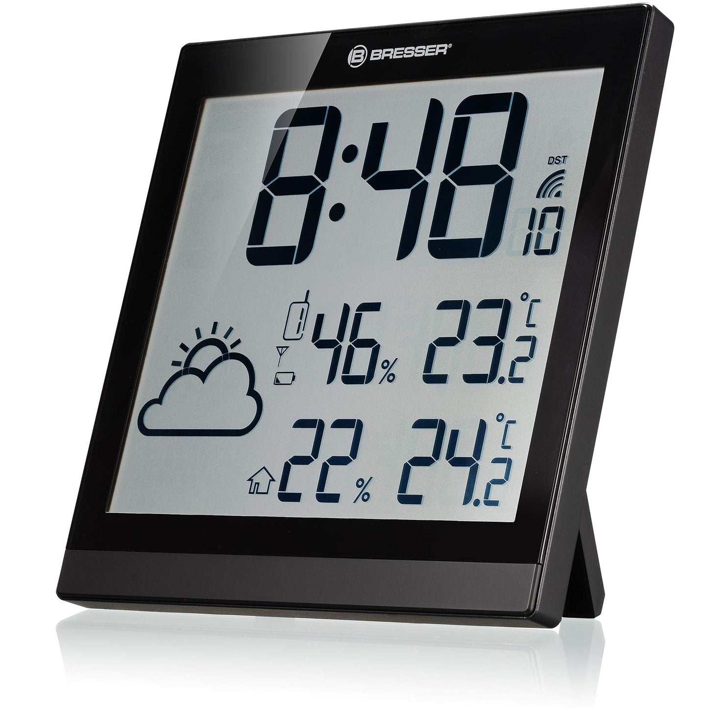 Bresser TemeoTrend JC wireless weather station wall clock with DCF radio clock with large display for temperature and humidity for table or wall
