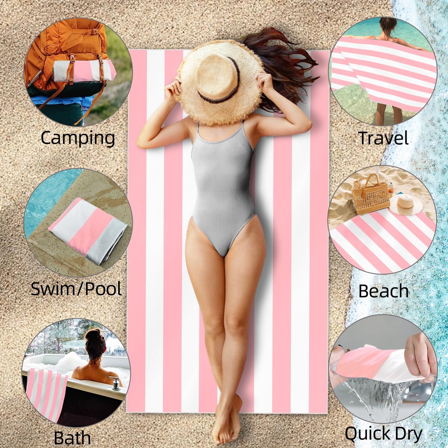 CNMTCCO Large Beach Towel for Adults with Bag - Quick Dry Microfibre - 100% Recycled Towel - Sand Free, Lightweight, Compact (160x90cm, 63x35in)