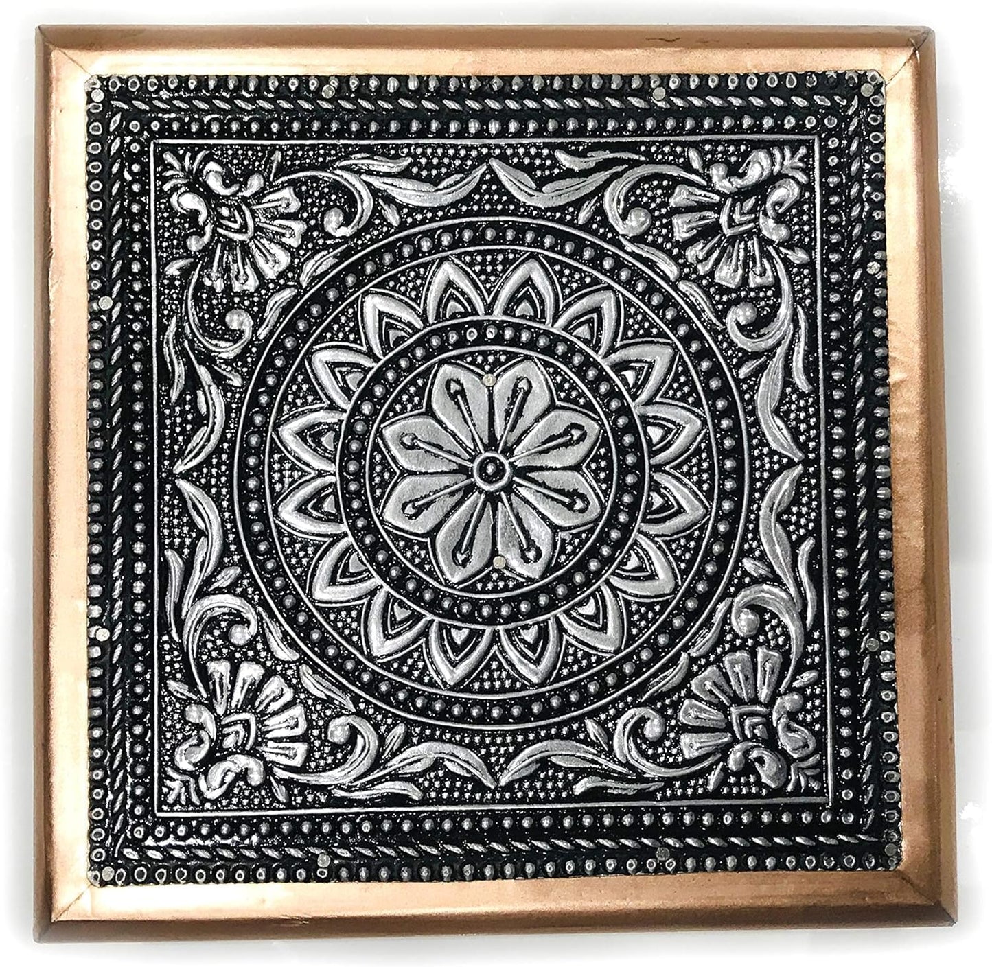 AARNAV 6" x 6" Handcrafted Low Table Bajath Bajot Chowki For God Temple or Lamp or Vase or Hindu Puja Oxidised Copper Table (Oxidised Copper 6"x6")
