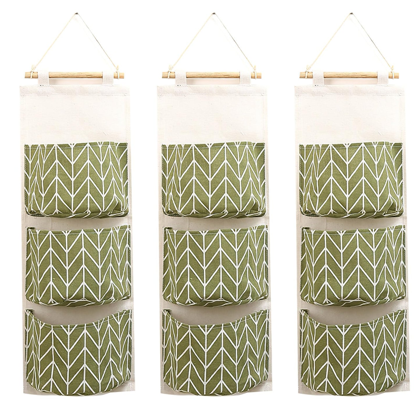 3-Pack Wall Hanging Storage Bags – Over-The-Door Organizers with 3 Large Pockets (6.3" × 5.1"), Hanging Closet & Pantry Organizer for Bedroom
