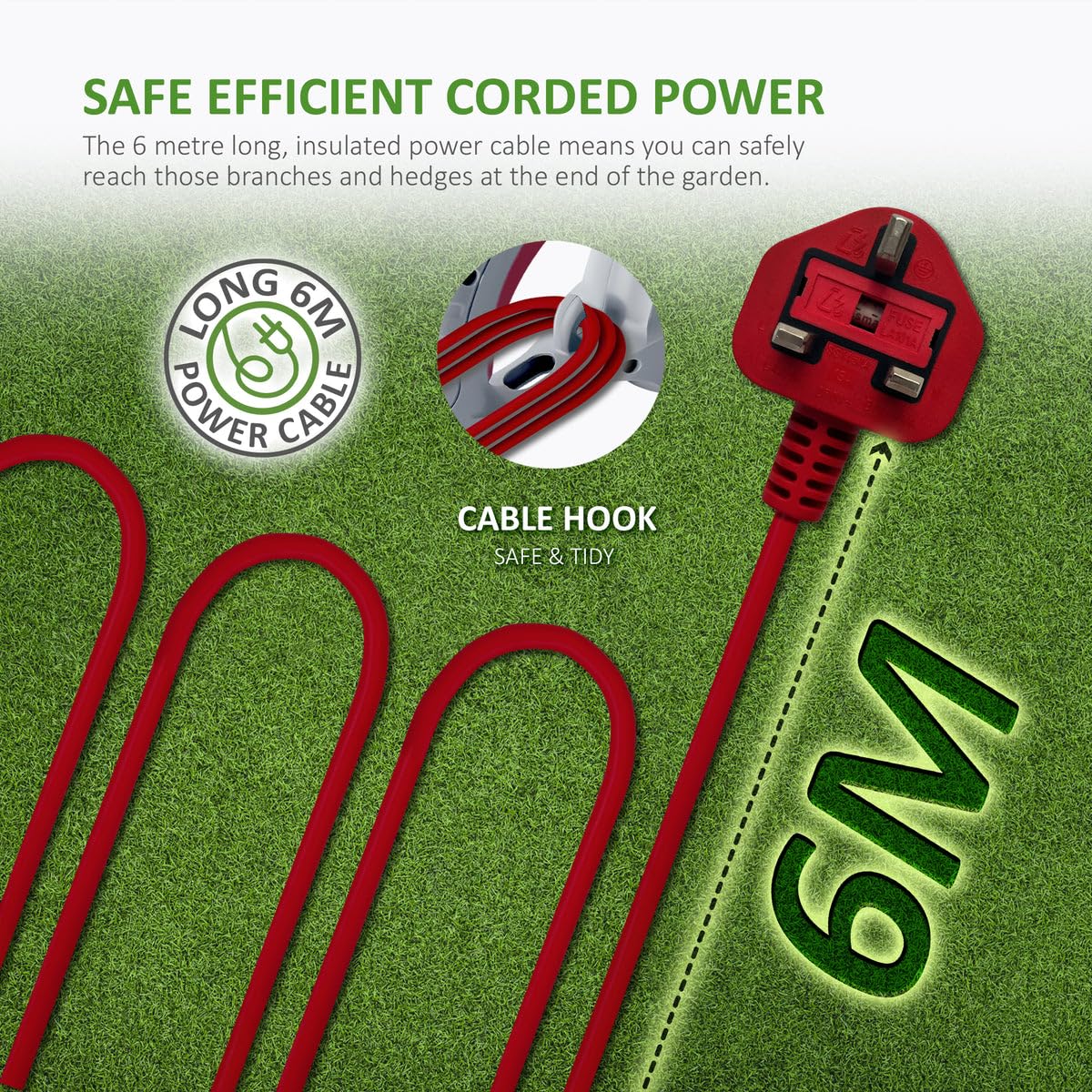 NETTA Hedge Trimmer and Cutter - 500W - 500mm Diamond Cutting Blade - 16mm Tooth Opening - 6M Power Cable - Ultra-Light 2.6kg - Two-Way Safety Switch