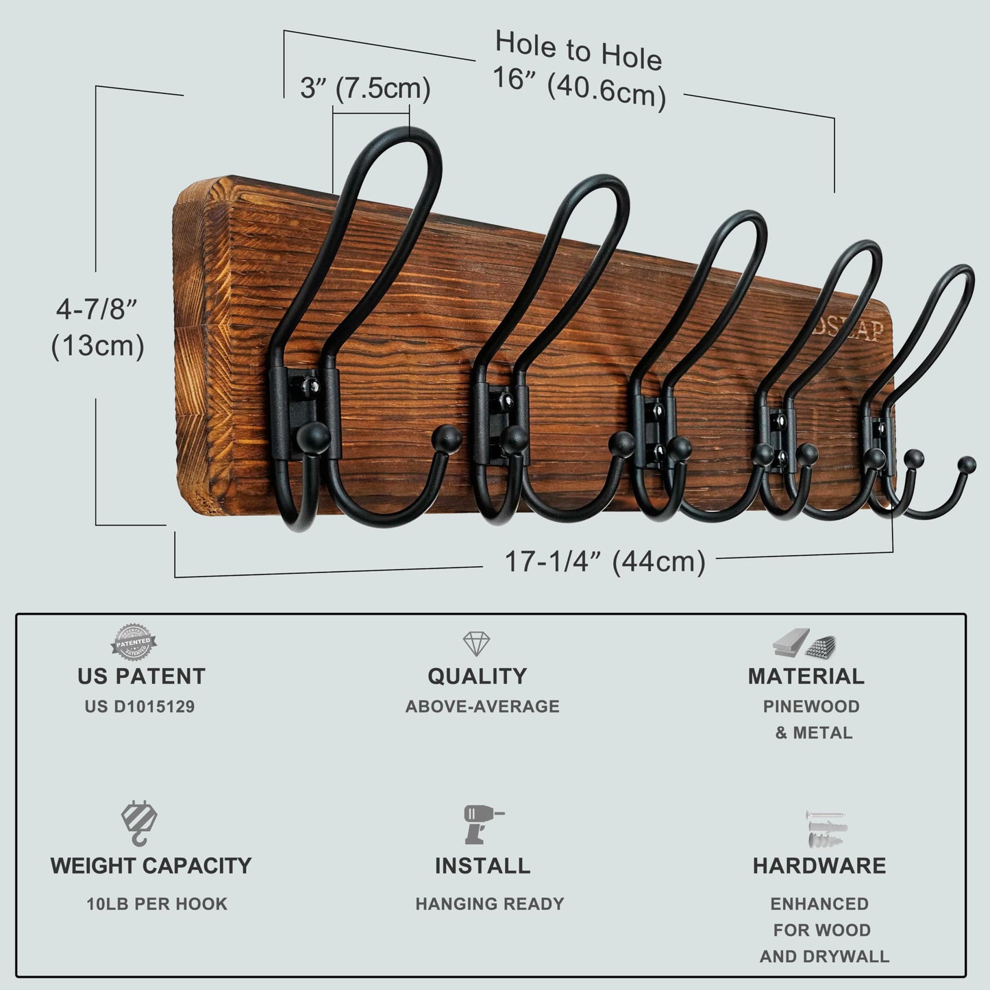 Dseap Coat Rack Wall Mounted - Heavy Duty Farmhouse Rustic Wall Coat Hanger with 5 Wire Hooks for Clothes Hat Jacket Towel, RusticWire, J1-5A