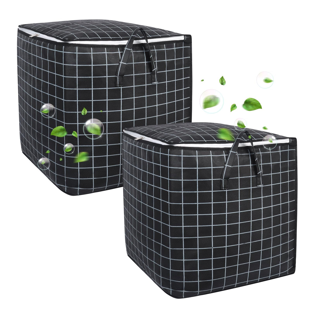 Minicoco 2Pcs 100L Large Capacity Clothes Storage Bags With Reinforced Handle For Moving House, Bedding, Duvet - Foldable, Waterproof, Moisture Proof