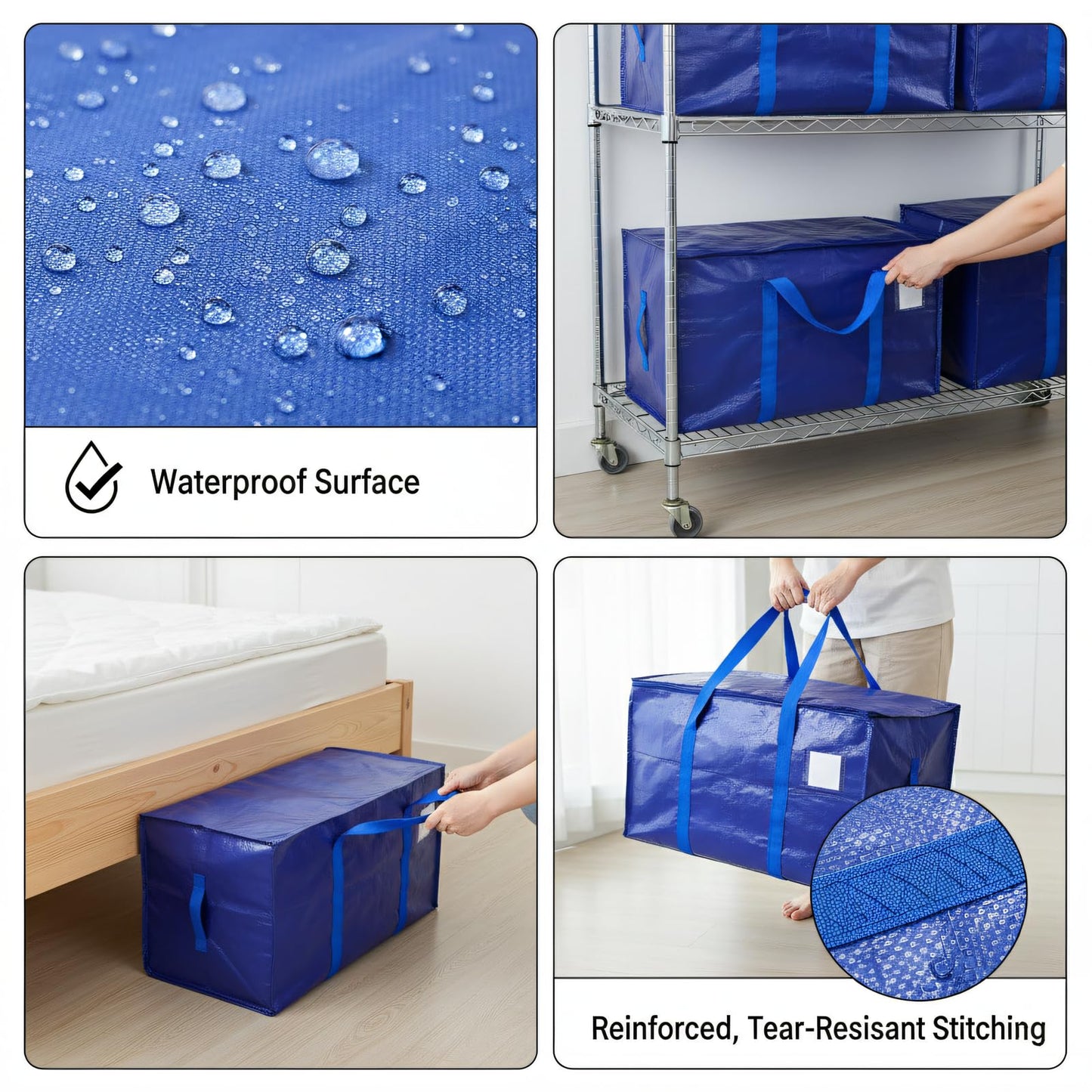 Snugkin Large Storage Bags 6 Pack 91L Moving Bags with Zips & Handles Heavy Duty Storage Boxes with Lids Water-Resistant Packing Bags for Home