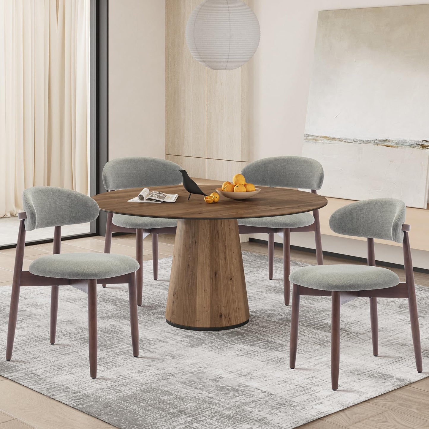 COLAMY Modern Dining Chairs Set with Wooden Legs – Upholstered Fabric Dining Room Chairs with Curved Backrest, Soft Cushion Seat