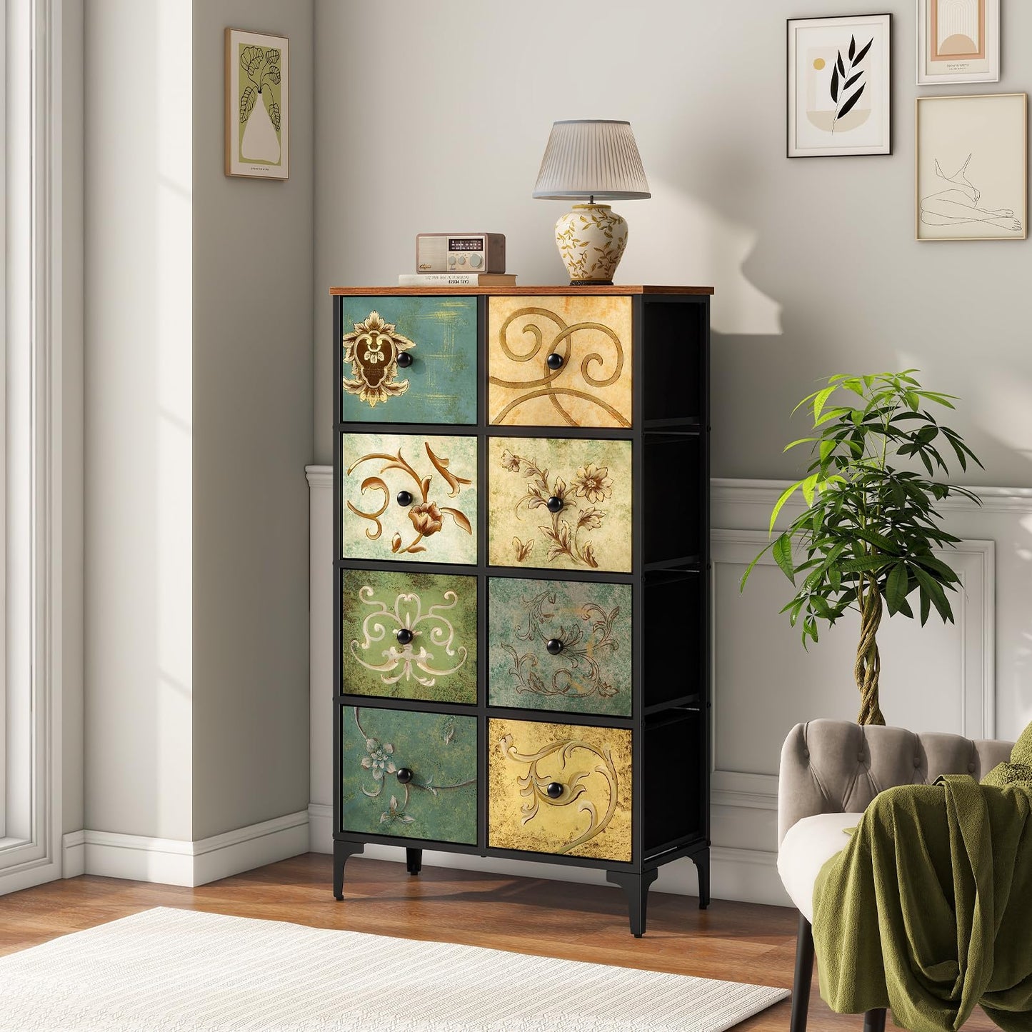 LYNCOHOME Chest of Drawers, 8 Drawer Fabric Bedroom Dresser Storage Drawrs, Storage Organizer Unit for Bedroom, Living Room, Entryway, Nursery
