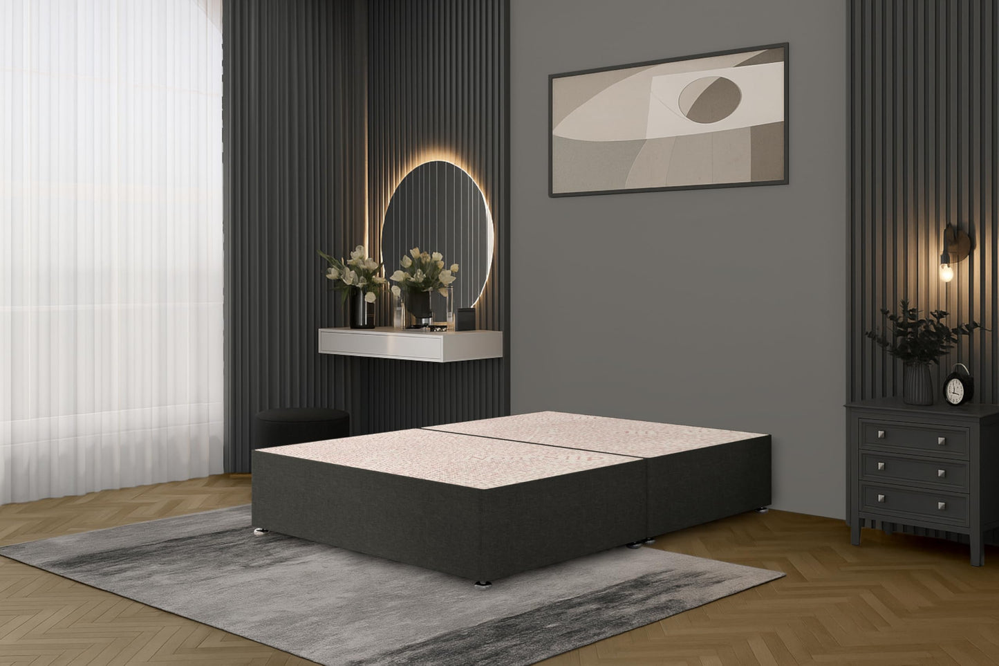 Bed Centre Bliss Grey Linen Divan Base – 4FT6 Double (135×190 cm) | No Drawers, No Headboard | Orthopaedic Platform Support | Breathable Linen