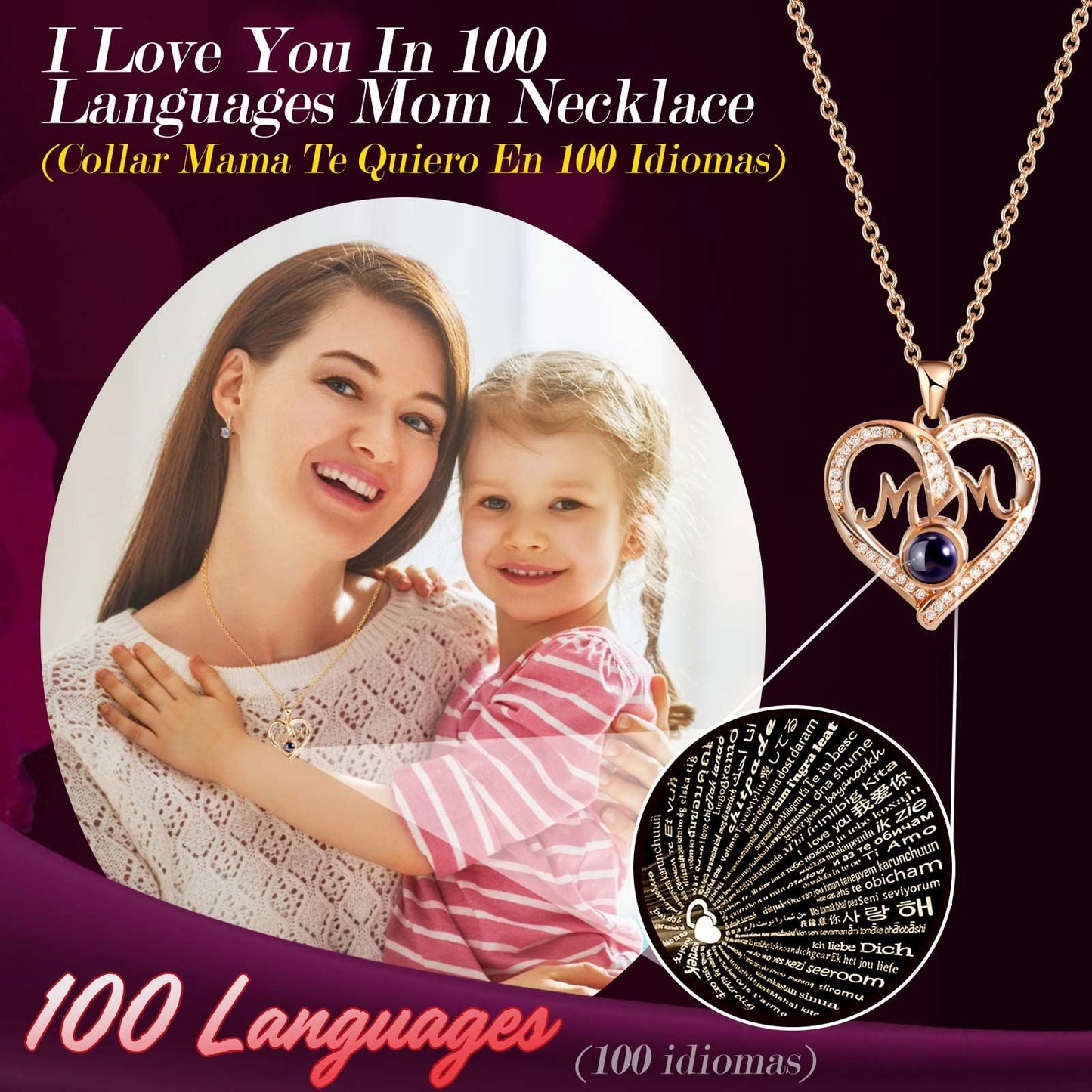 ADDWel Mother Gifts for Mum, Preserved Purple Rose Gift Box with Mum Necklace I Love You in 100 Languages, Eternal Red Roses for Women, Gift for Her
