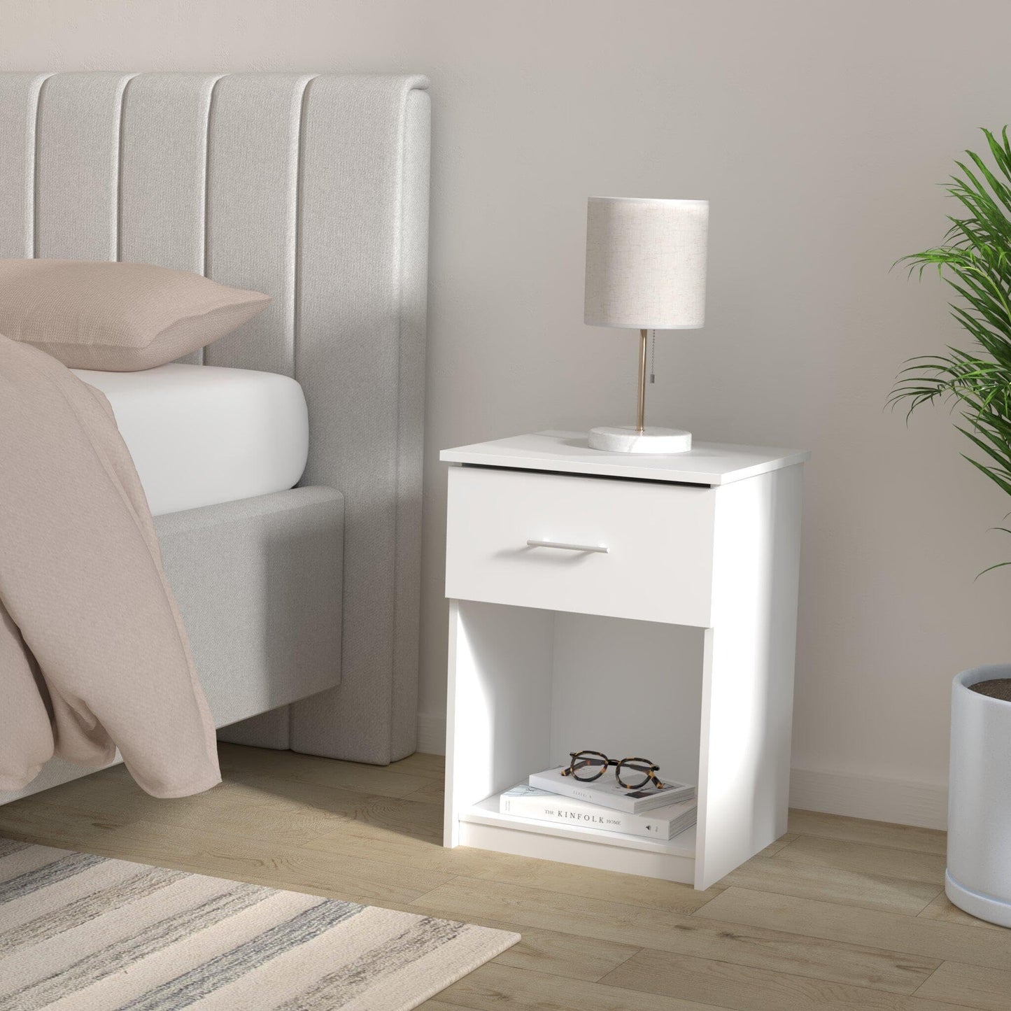 Furinno TIDUR Night Stand Set of 2, Nightstand with Drawer, Bedside Table, End Table, Side Table with Storage Shelf, Bar Handle Drawer, for Bedroom
