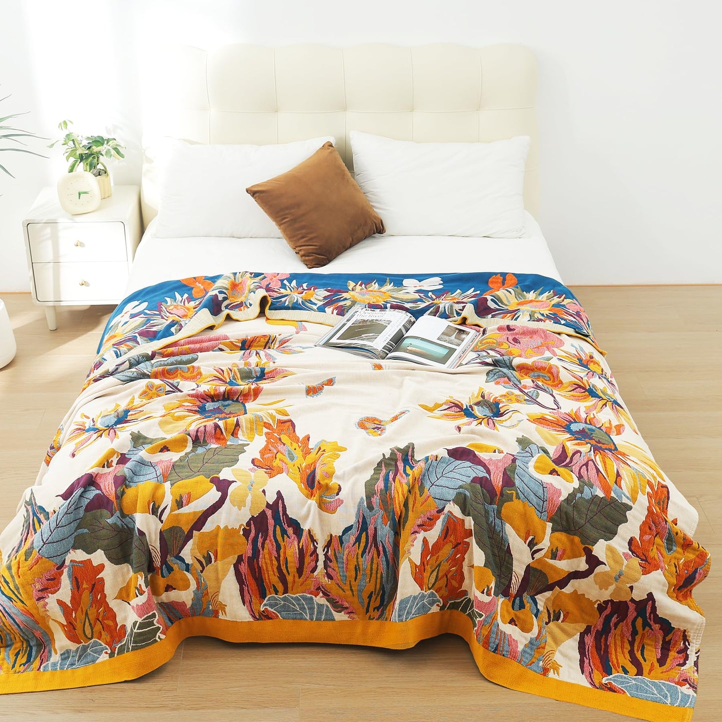 VANJOROY Double-sided Sofa Large Bed Throw Blanket, 100% Pure Cotton Soft Warm Bohemian Armchair Throw for 2 3 Seater Settees Couch and Bed,