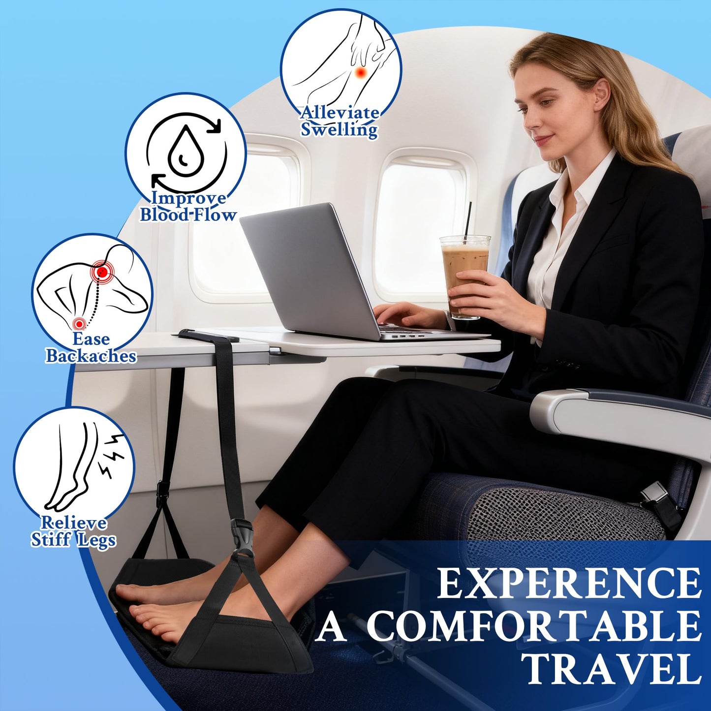 Travel Foot Hammock, Memory Foam & Bamboo Support, Adjustable, Portable