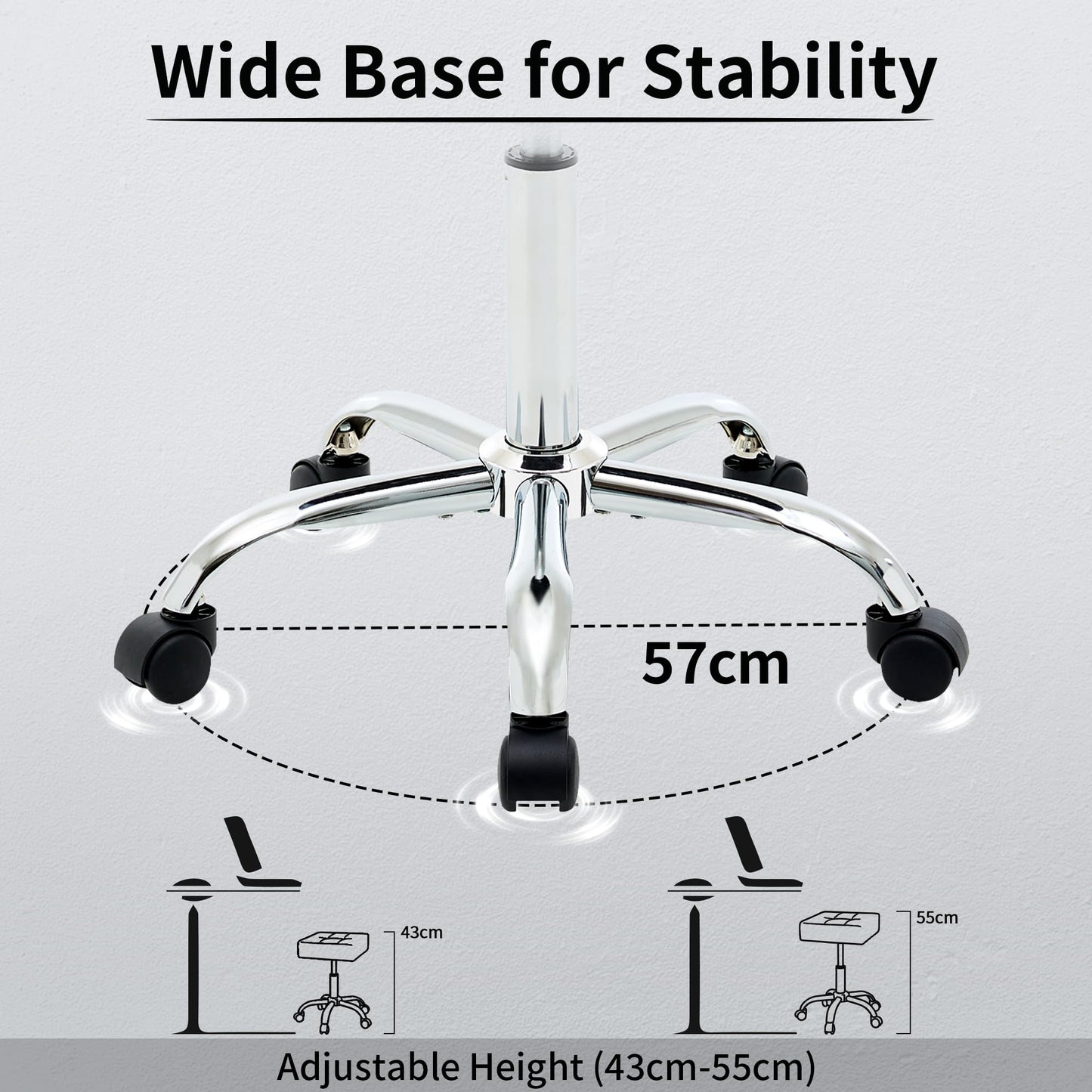 FIRAVOE Adjustable Drafting Stools 43.5–54.5 cm (Saddle Shaped Seat) (136 kg Capacity) Office Stool with Wheels