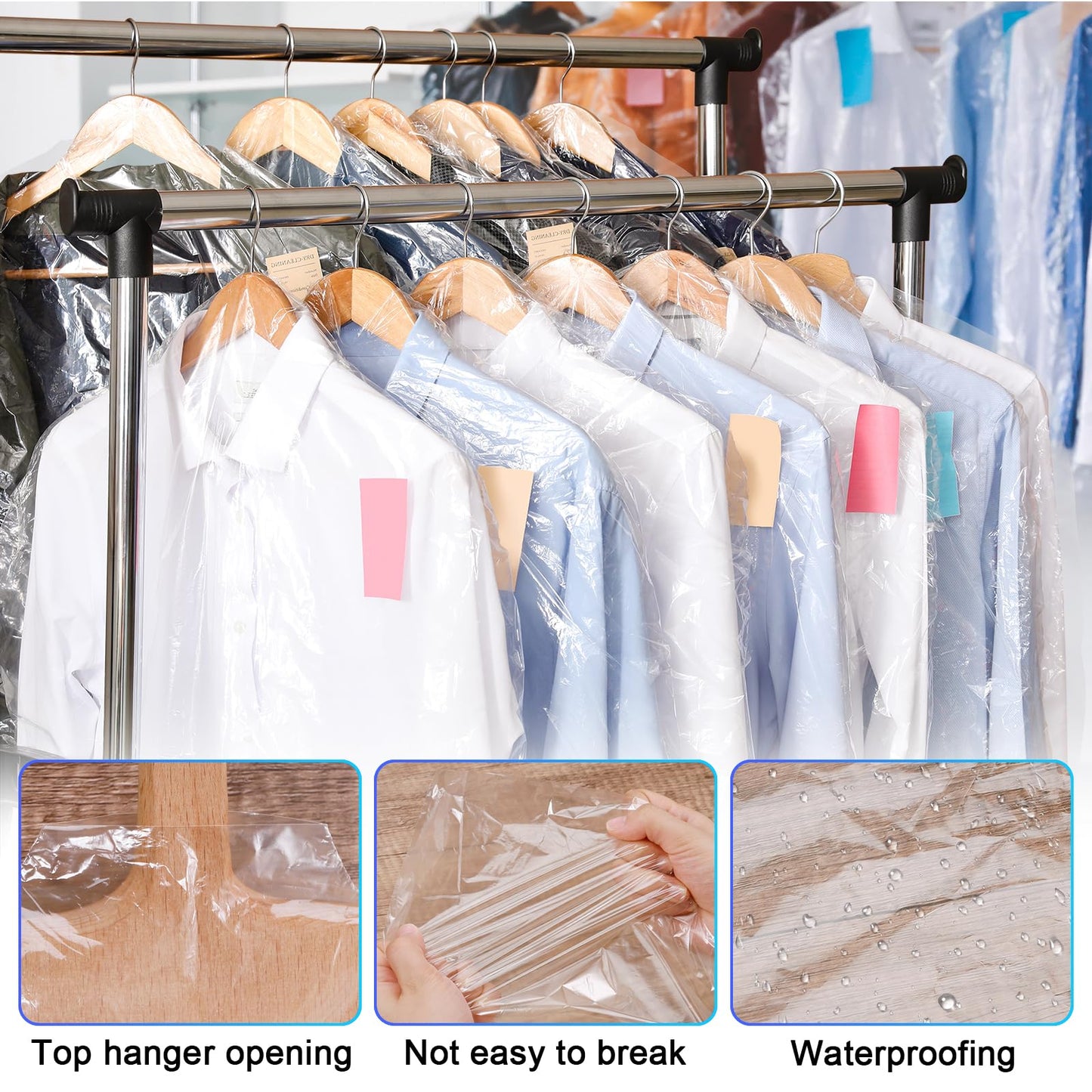 TranRantic 30 PCS Clear Dry Cleaning Bags, 60x140cm Plastic Clothes Covers
