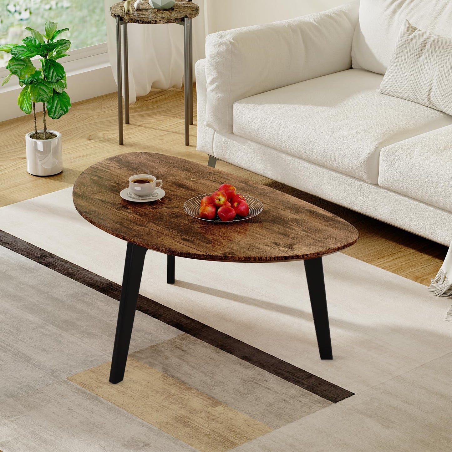 WDSHIYI Oval Coffee Table Mid Century Modern Small Wood Coffee Tables Chic Triangle Design for Home Office Farmhouse Furniture Easy Assembly