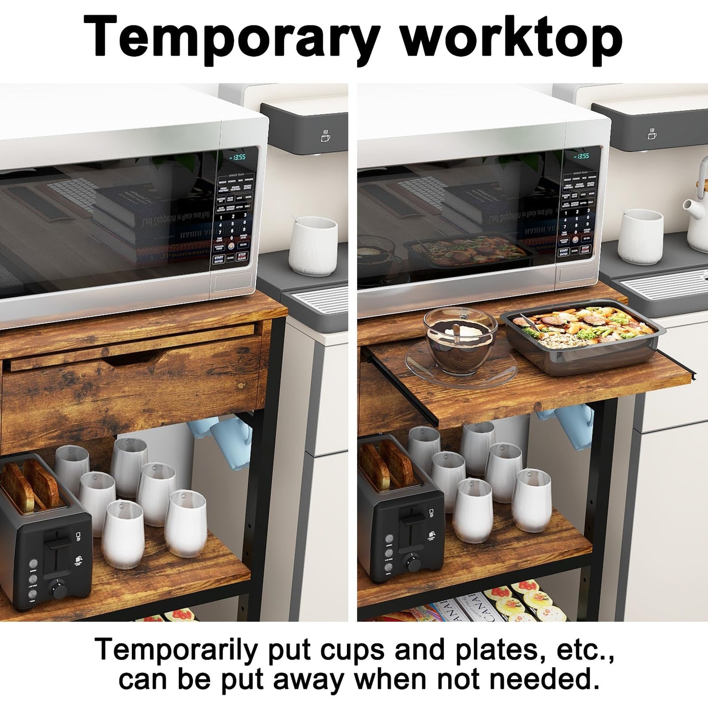 PUNCIA Coffee Bar Cabinet with Mini Fridge Space for Dorm Kitchen Retro