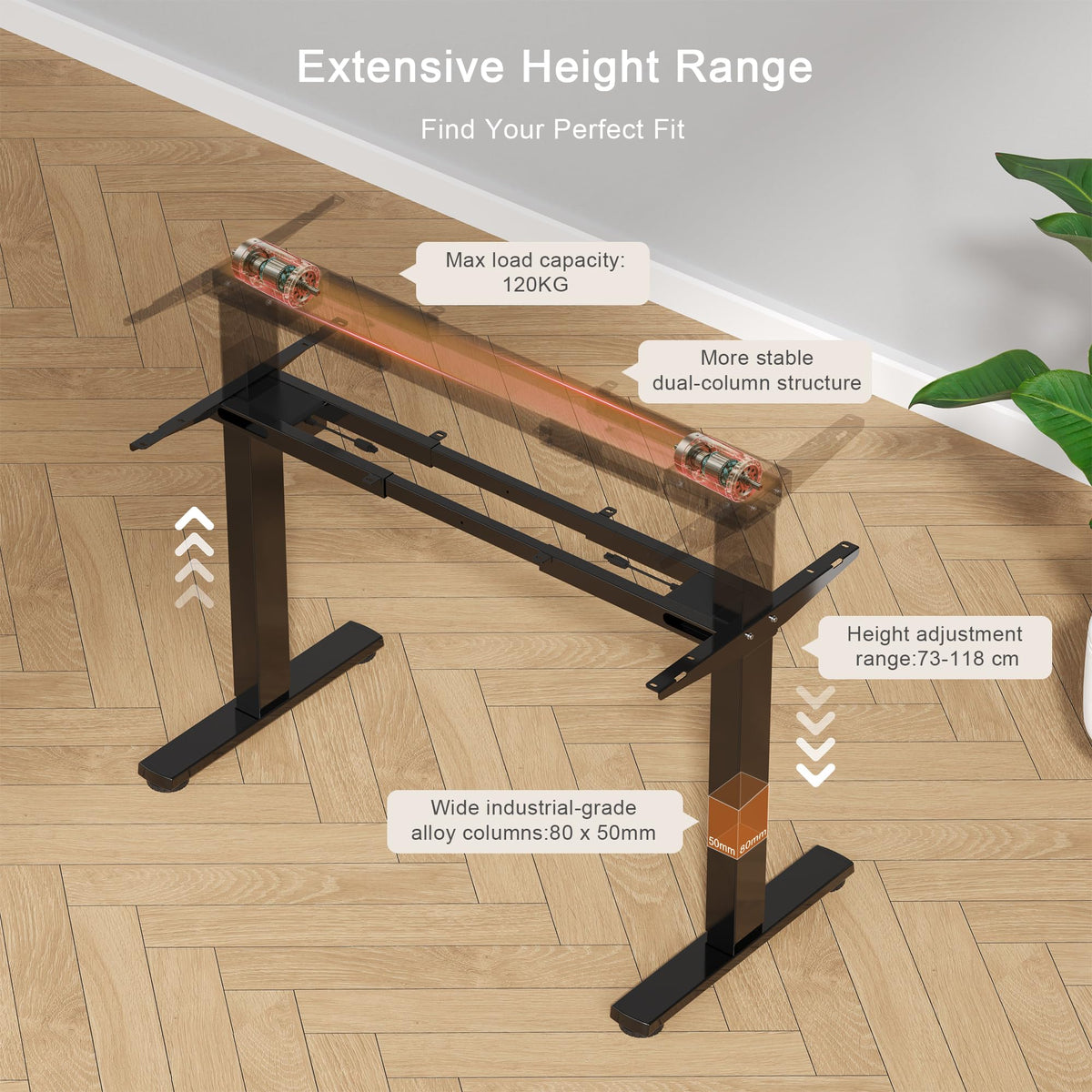 JUMMICO Height-adjustable desk frame with 2 strong motors, table frame, height adjustable with 3 memory controls, for sit-stand (Black)