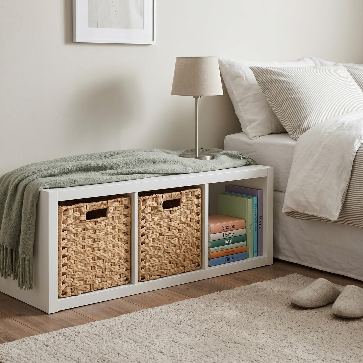 SOCOHOME Cube Storage Box,31x31x31cm Faux Rattan Boxes for Toy Clothes Shelf Nursery Closet Waterproof,Non-Mouldy(Light Beige, 4 Pcs)