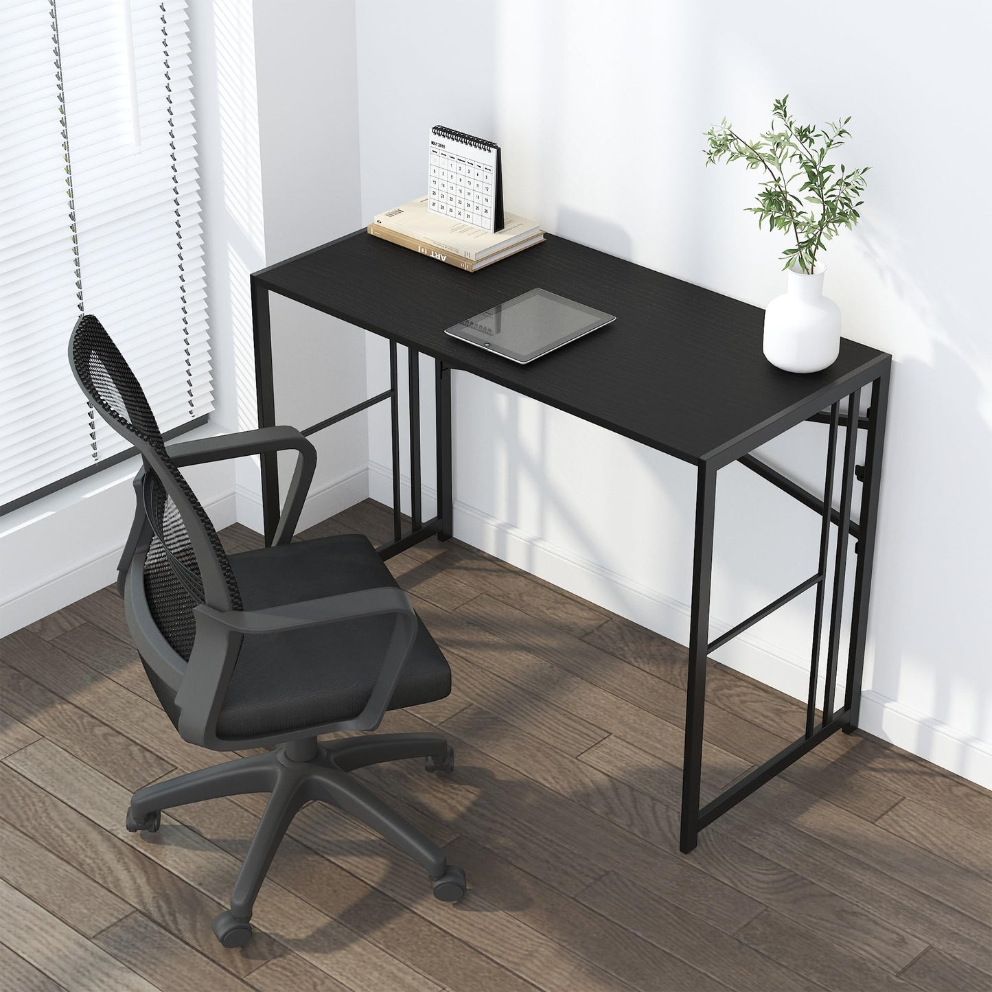 Lutown-Teen Small Folding Computer Desk 90 cm No Assembly Required, Black