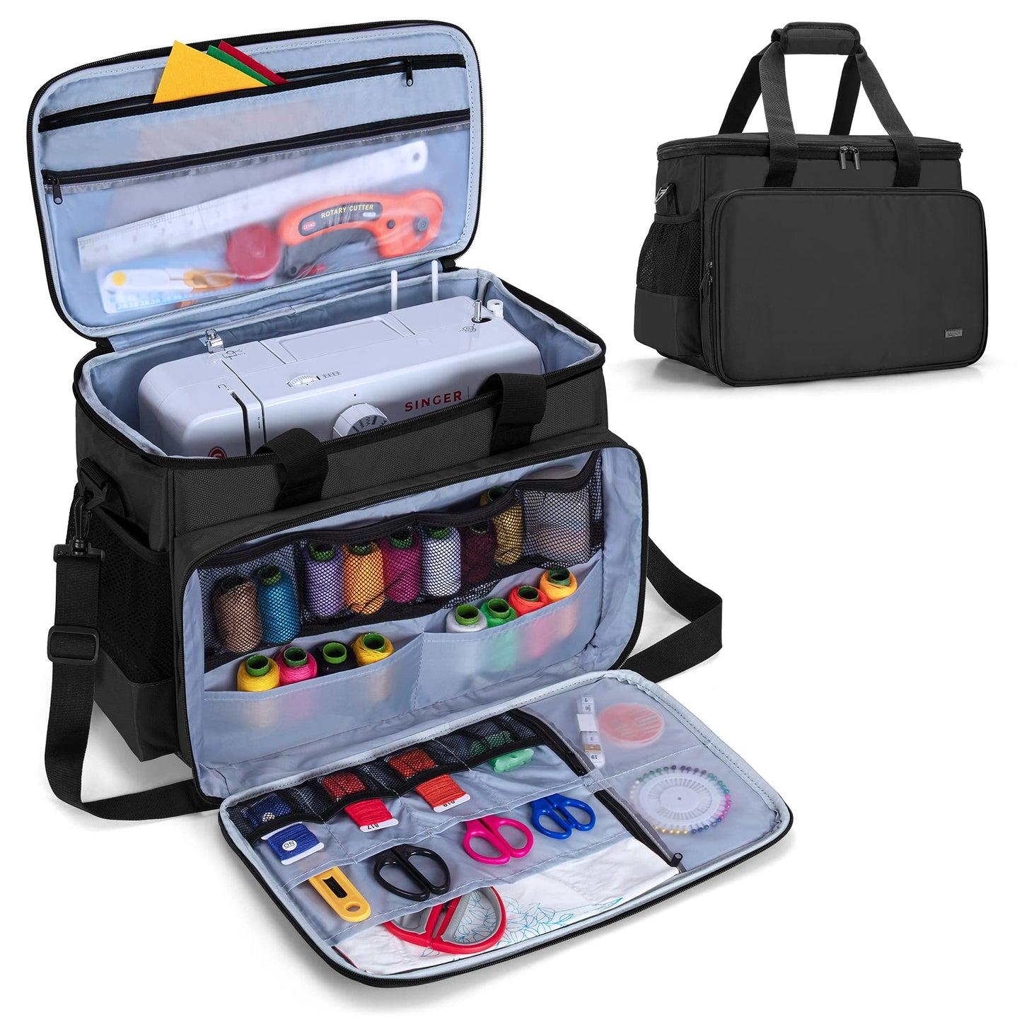 Luxja Sewing Machine Bag with Removable Padding Pad, Carry Case with Pockets for Range of Machines and Accessories, Black