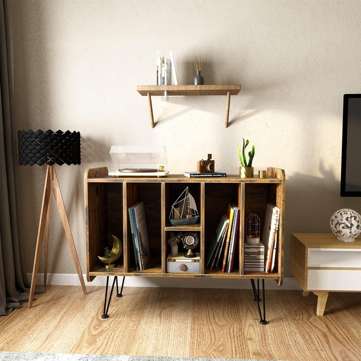 Garden 4 you Record Player Stand,2-Tier Vinyl Record Storage,6 cube Turntable Stand Holds Up to 250 Albums,Vinyl Record Holder Cabinet for Living