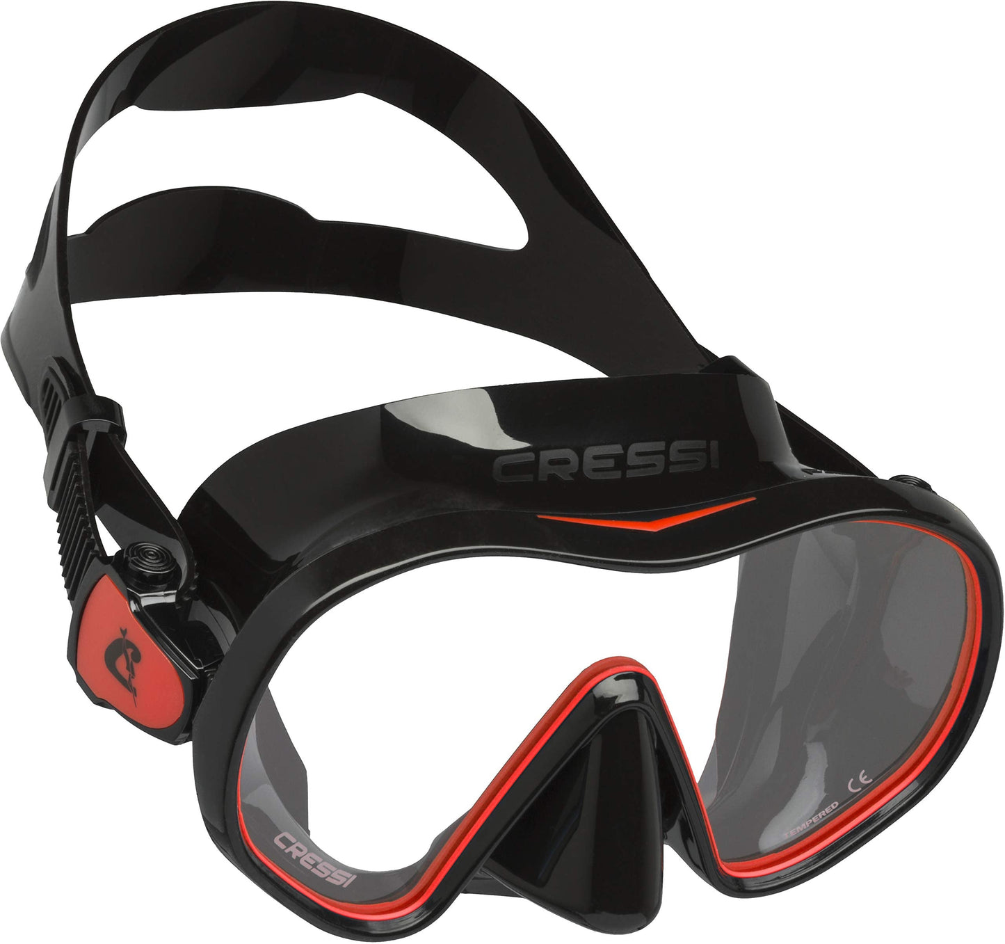 CRESSI F-Dual + Supernova Dry Combo - Unisex Diving Mask F-Dual rimless and Dry Snorkel for Snorkelling and Scuba Diving, Black / Red