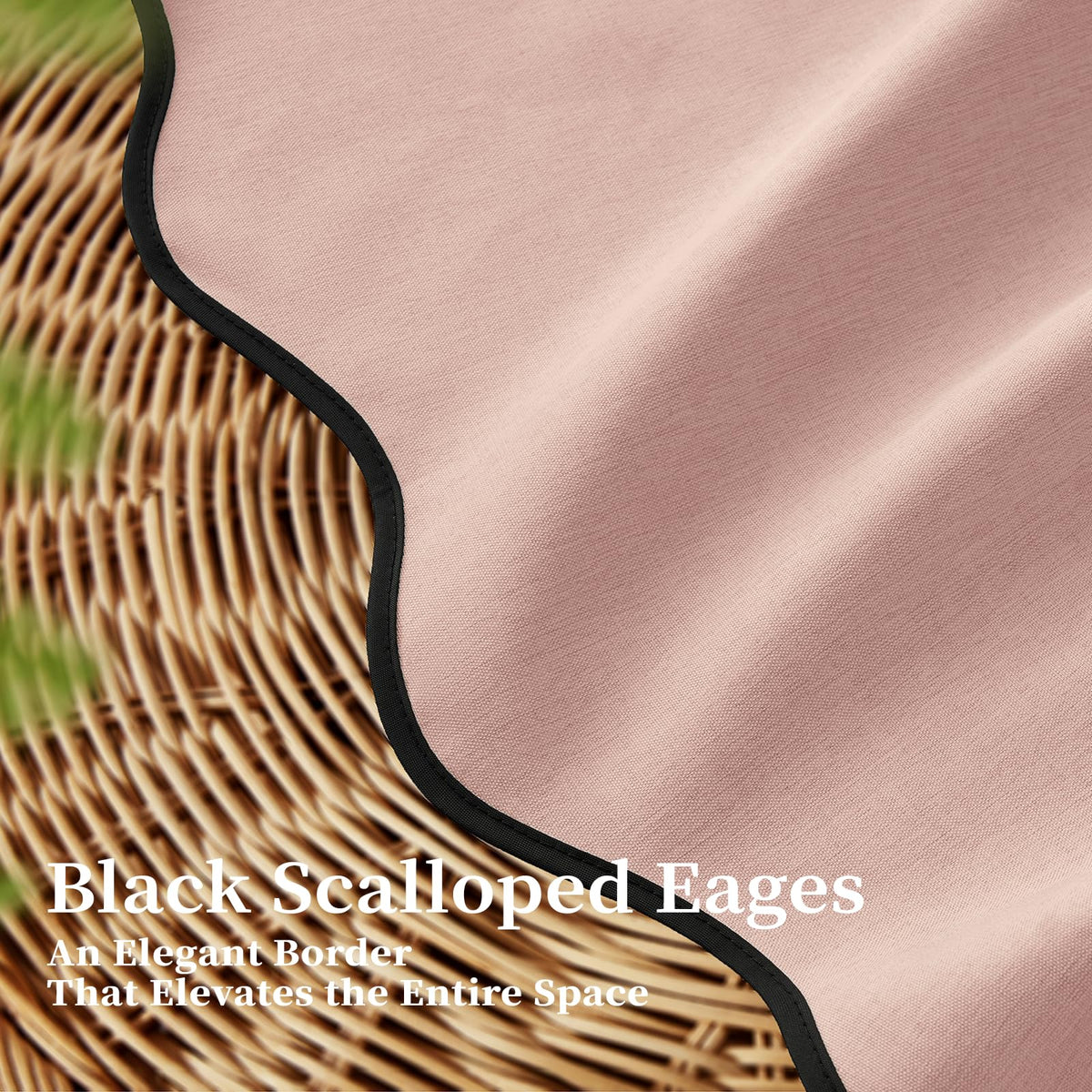 BTTN Extra Long Scalloped Shower Curtain, Waterproof, 184x215cm, Blush