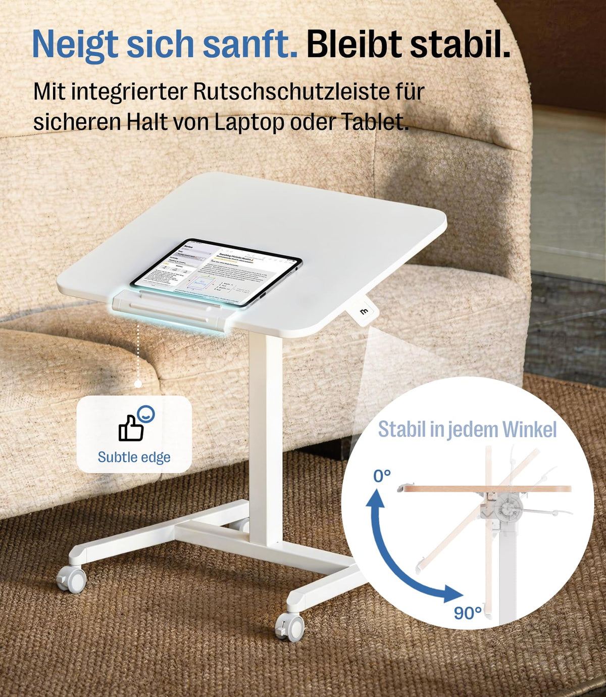 MAIDeSITe Fit Pro Over Bed Table with Wheels, Height Adjustable Desk