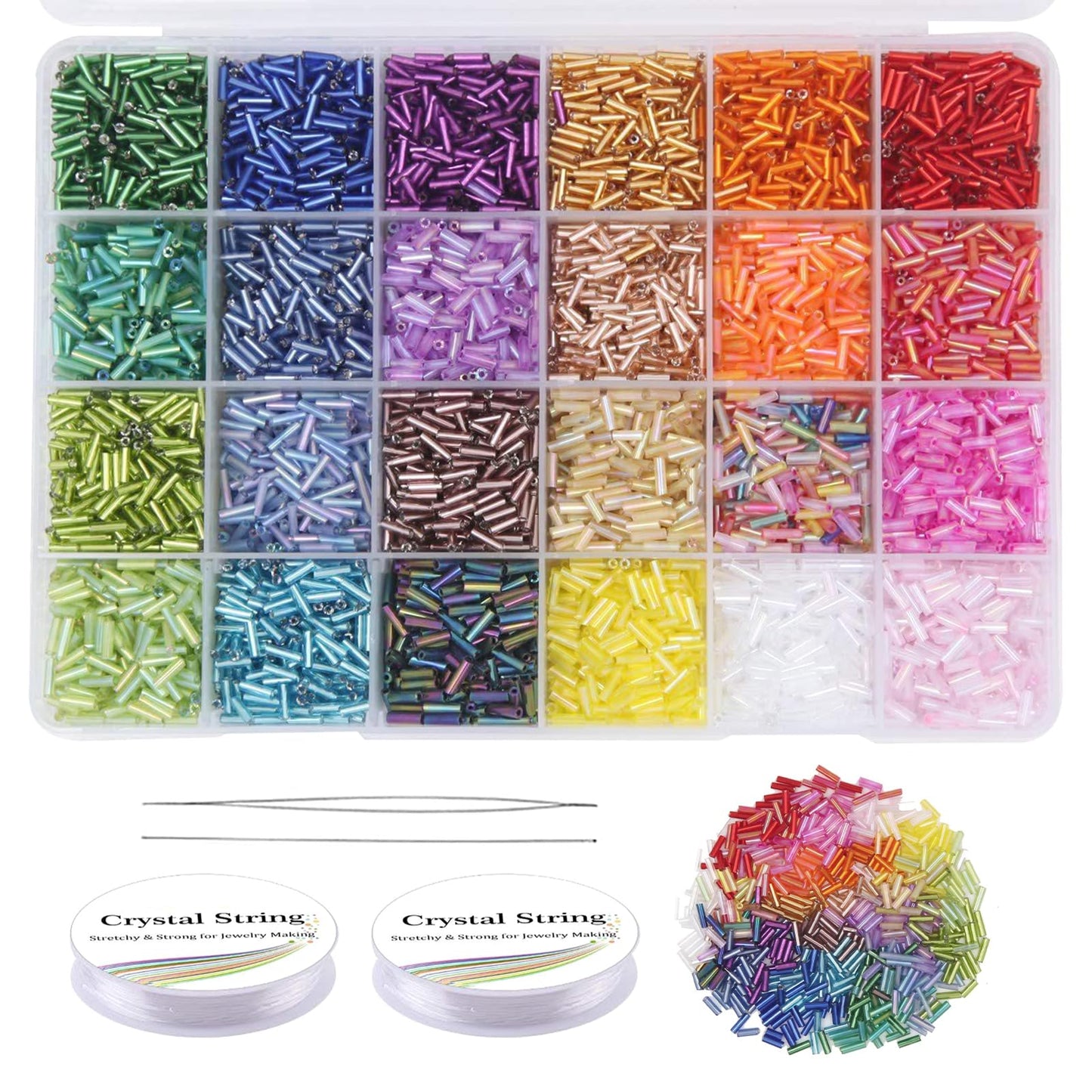 Tube B-EADS Kit, Glass Bugle Bead-s Small Craft Be-ads, Glass B-EADS for Bracelet Making Kit for DIY Crafting, Jewelry Making Supplies (7mm, 400 Per