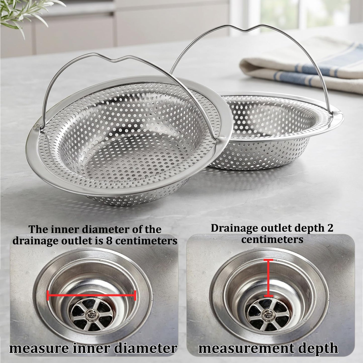 1 Piece Sink Strainer Kitchen Sink, Stainless Steel Sink Strainer, Hair Strainer Shower, Prevent Sewer Blockages (11 x 8 x 2 cm)