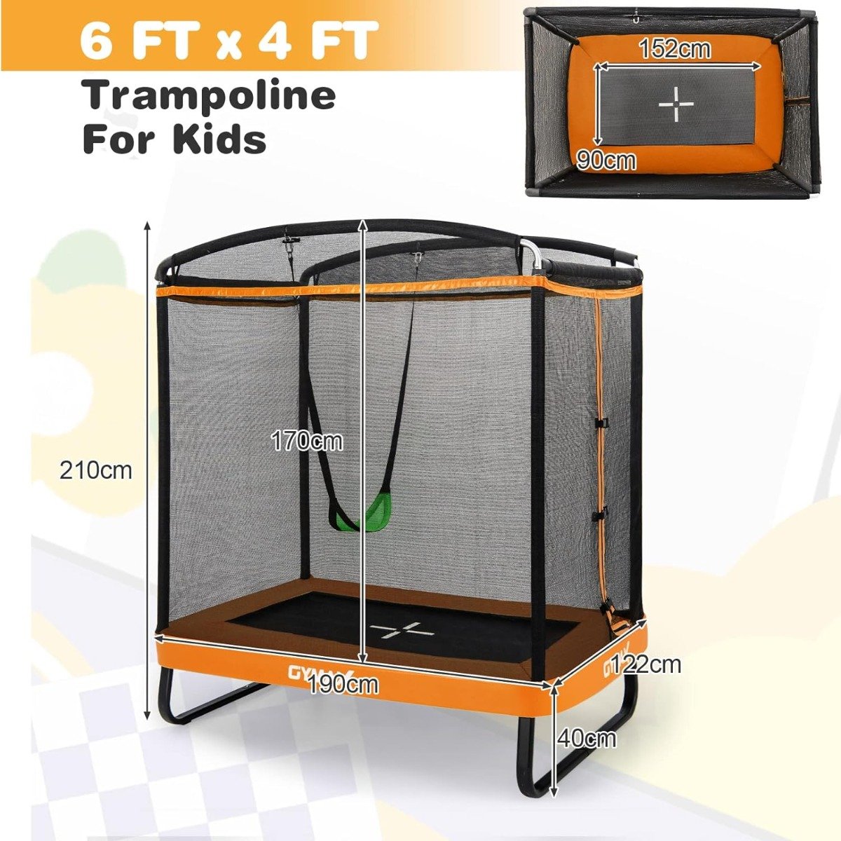 6 Feet Kids Trampoline with Swing and Enclosure Safety Net-Blue