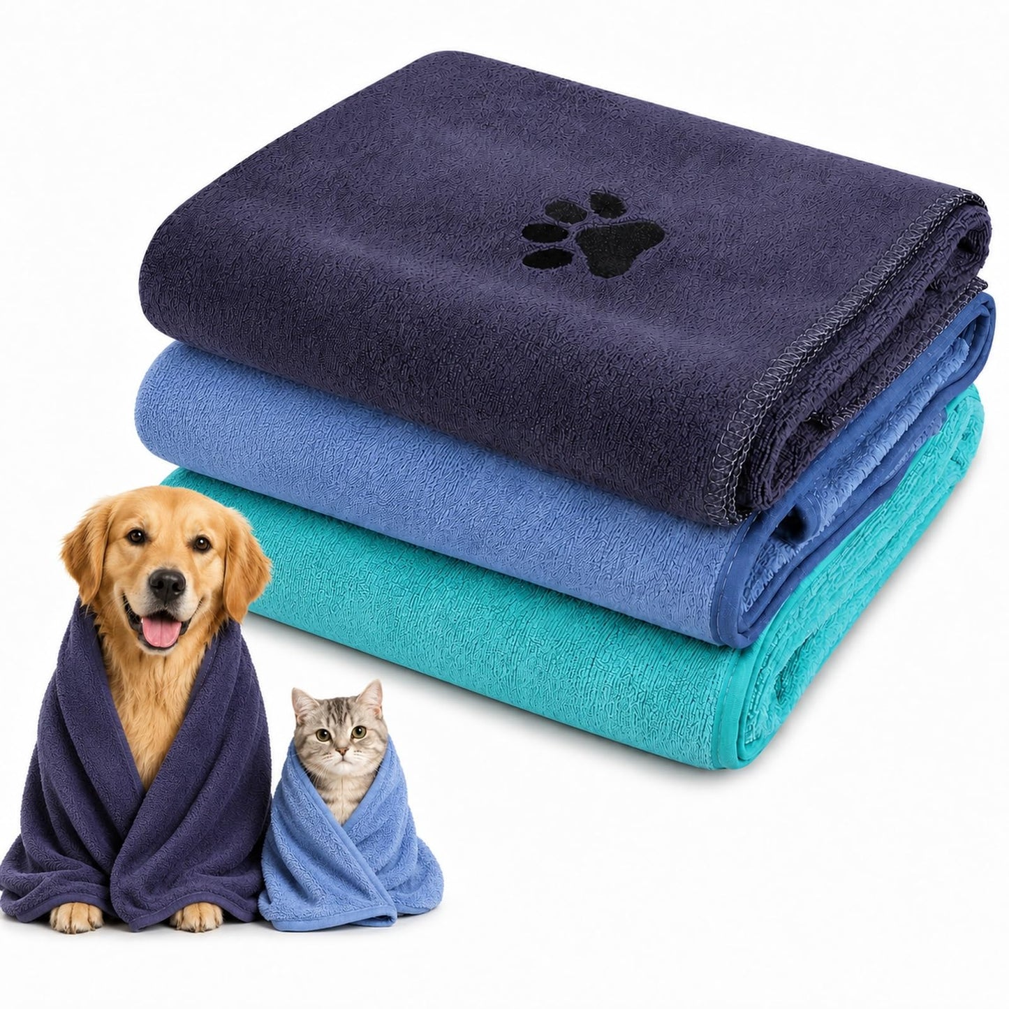 DASHUAIGE 3 Pack Dog Towels – 50x100cm Microfibre Pet Drying Towels, Soft Quick Dry Bath Towels for Dogs, Puppies & Cats – Ideal for Grooming, Travel