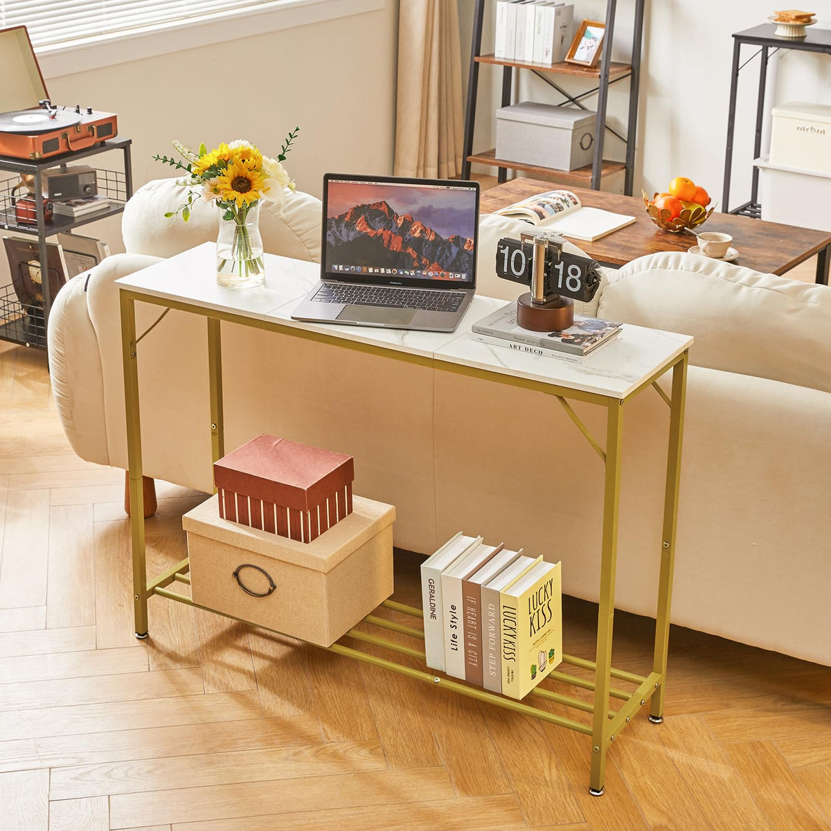 YMYNY Console Table, Slim Console Table for Hallway, Metal Frame, Compact Display Table, Sofa Table for Small Spaces, Entryway, Living Room, Sturdy,