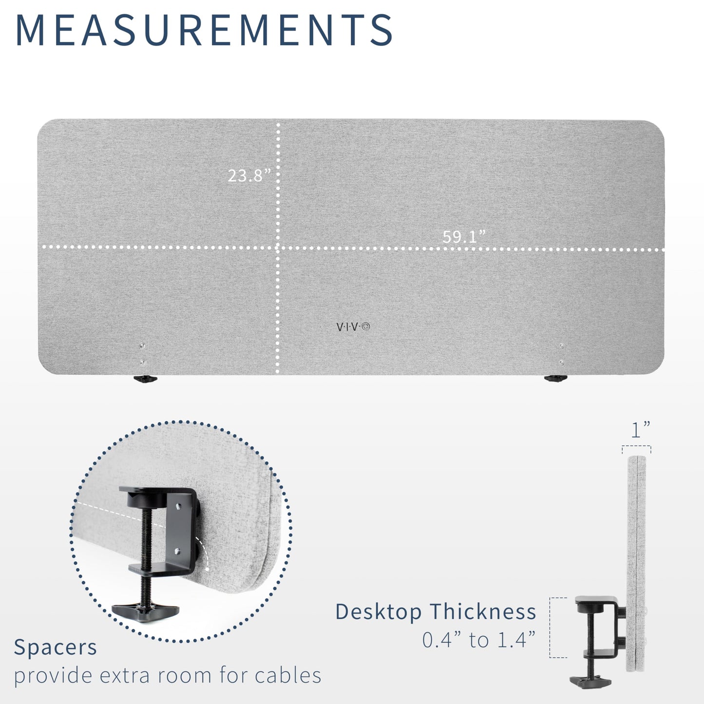 VIVO Clamp-on/Screw-on 152 x 61 cm Privacy Panel, Sound Absorbing Cubicle Desk Divider, Acoustic Partition, Gray, PP-1-V060G