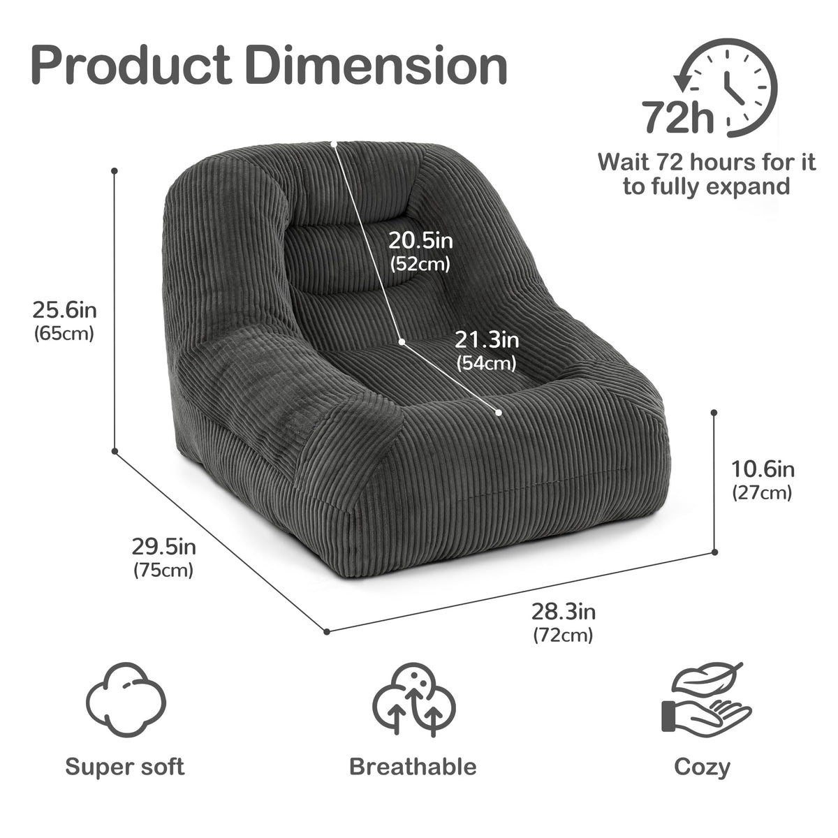 Pamapic Bean Bag, Single Bean Bag Chair with Filling Included, Beanbag Adult with Portable Handle, Comfy Sofa with Tilt Back Function