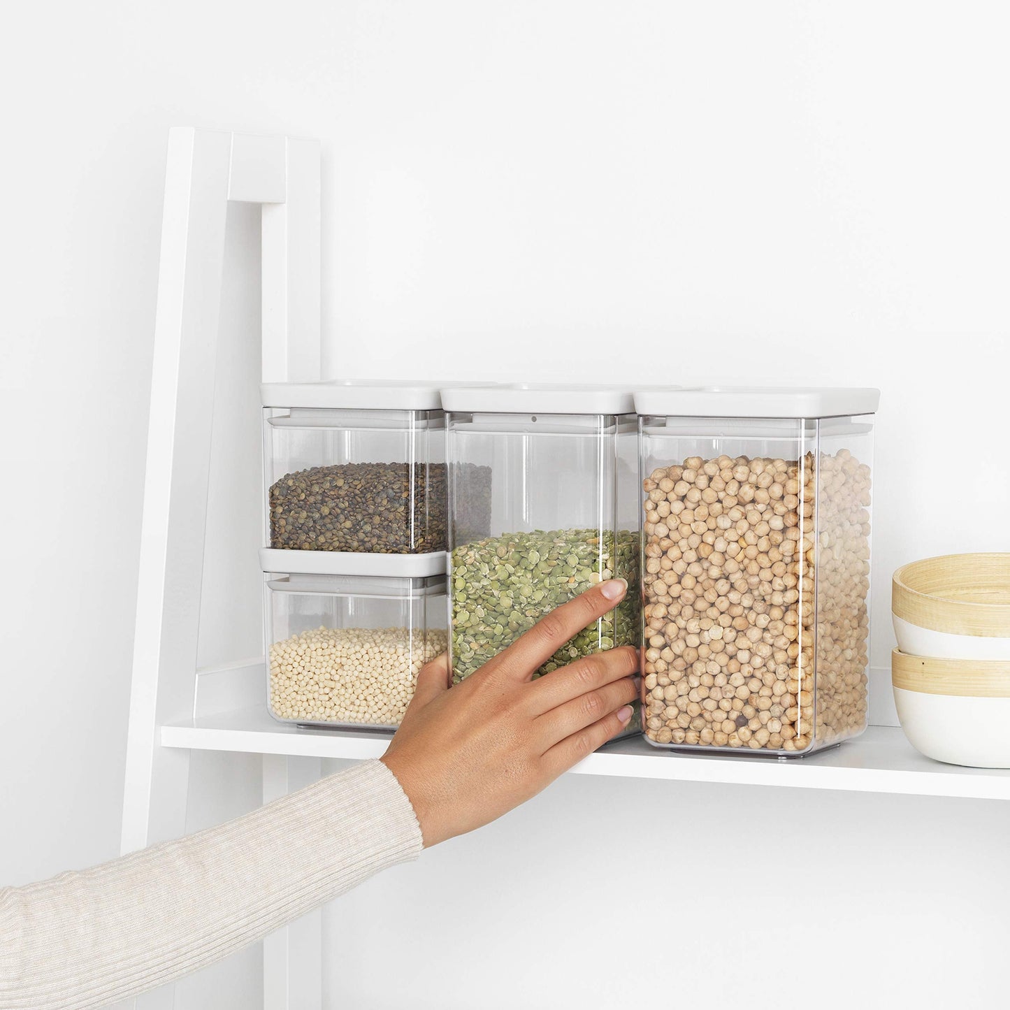 Brabantia 122569 Tasty+ Square Canister / Storage Jar, Set of 4, Light Grey