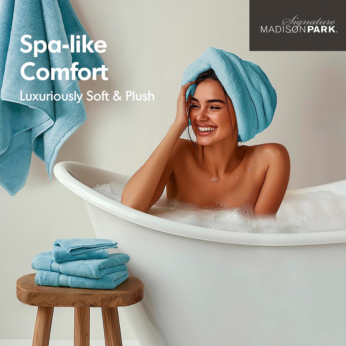 Madison Park 800GSM 100% Cotton Luxury Turkish Bath Towel Set, 8-Piece Include 2 Bath, 2 Hand & 4 Wash Towels, Aqua