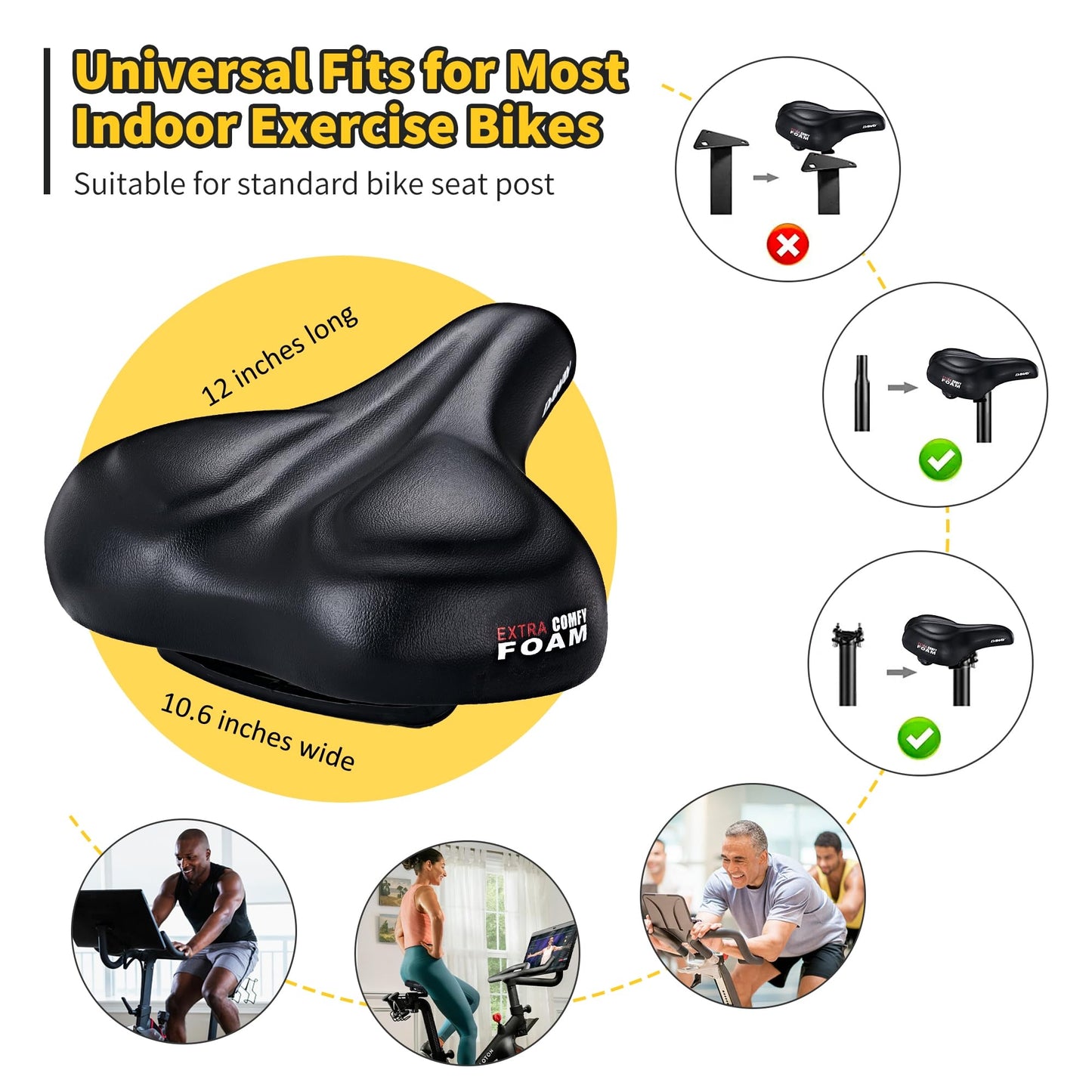 DAWAY C50i Comfortable Oversized Bike Seat - Ultimate Comfort Memory Foam Exercise Bicycle Saddle for Men Women, Fit for Peloton, City, Stationary